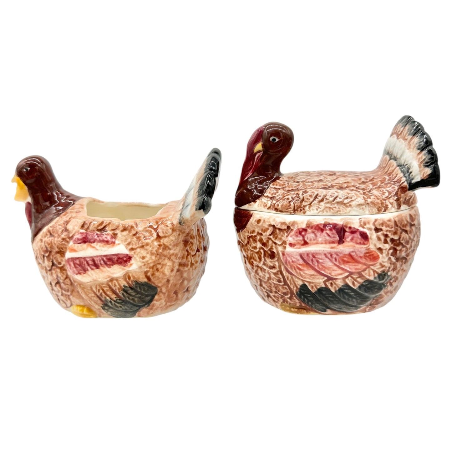 Turkey Ceramic Sugar and Creamer Set Vintage Boxed Thanksgiving Tableware