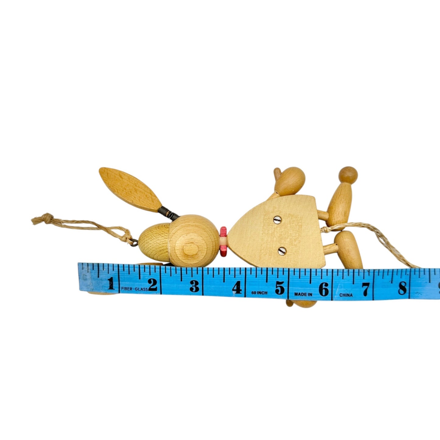 Vintage Austrian Wooden Bunny Jumping Jack Toy w Pull String Springy Ears+Legs