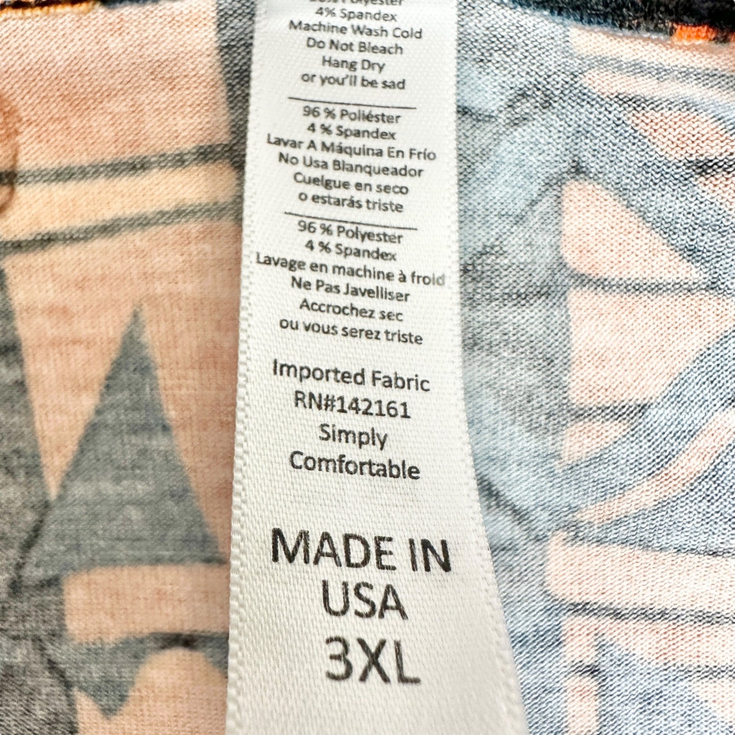 LuLaRoe Classic Tee Tunic Top Womens 3XL Geometric Print SS Orange Black Blue