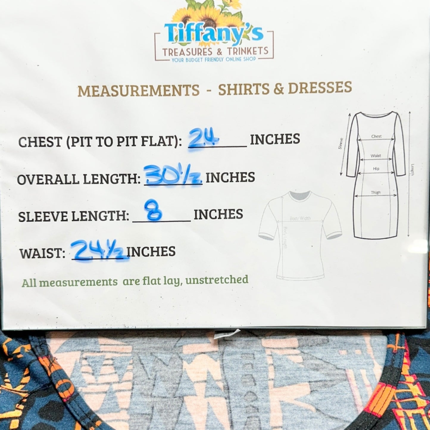 LuLaRoe Classic Tee Tunic Top Womens 3XL Geometric Print SS Orange Black Blue