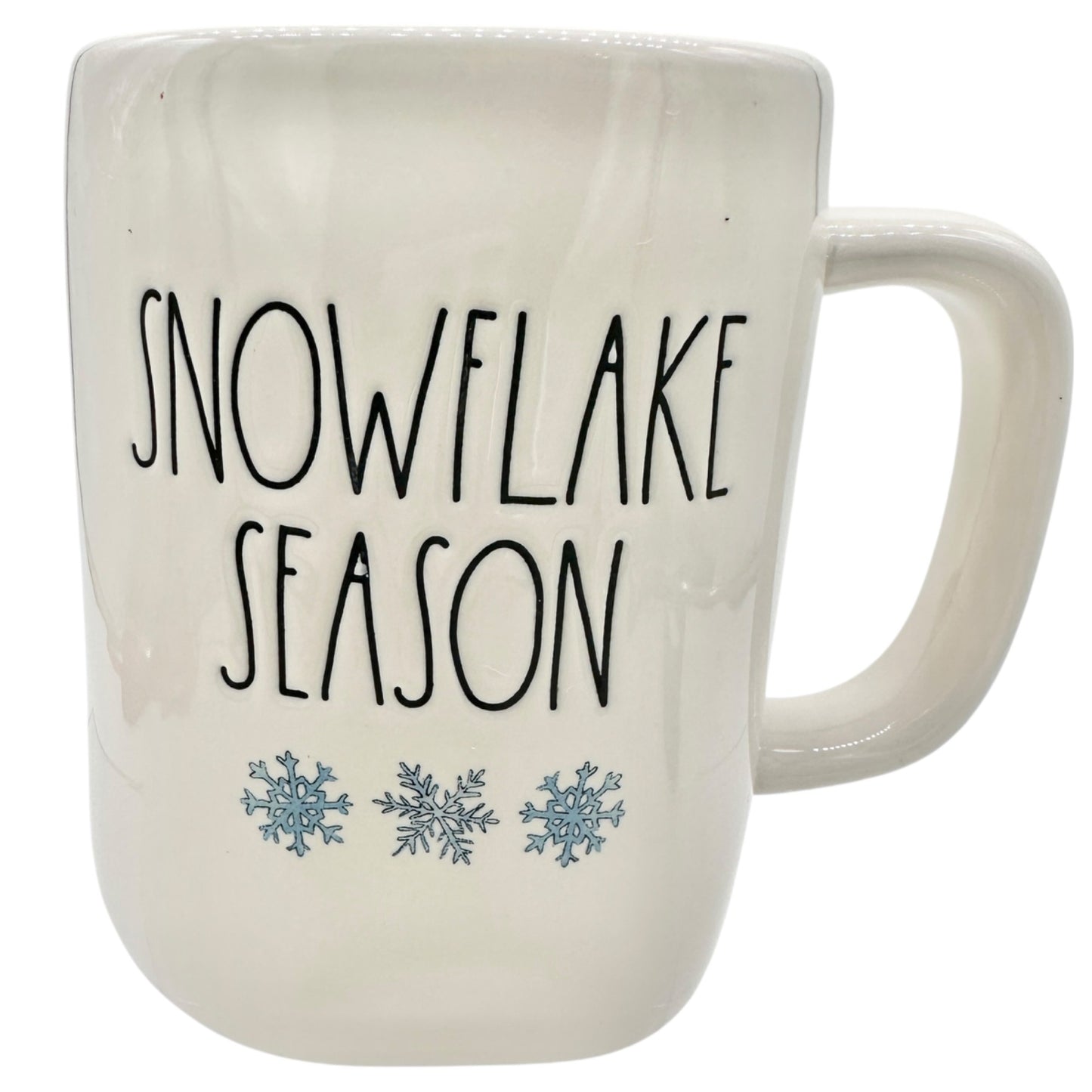Rae Dunn Artisan Collection Snowflake Season Ceramic Mug 16 oz White Blue inside