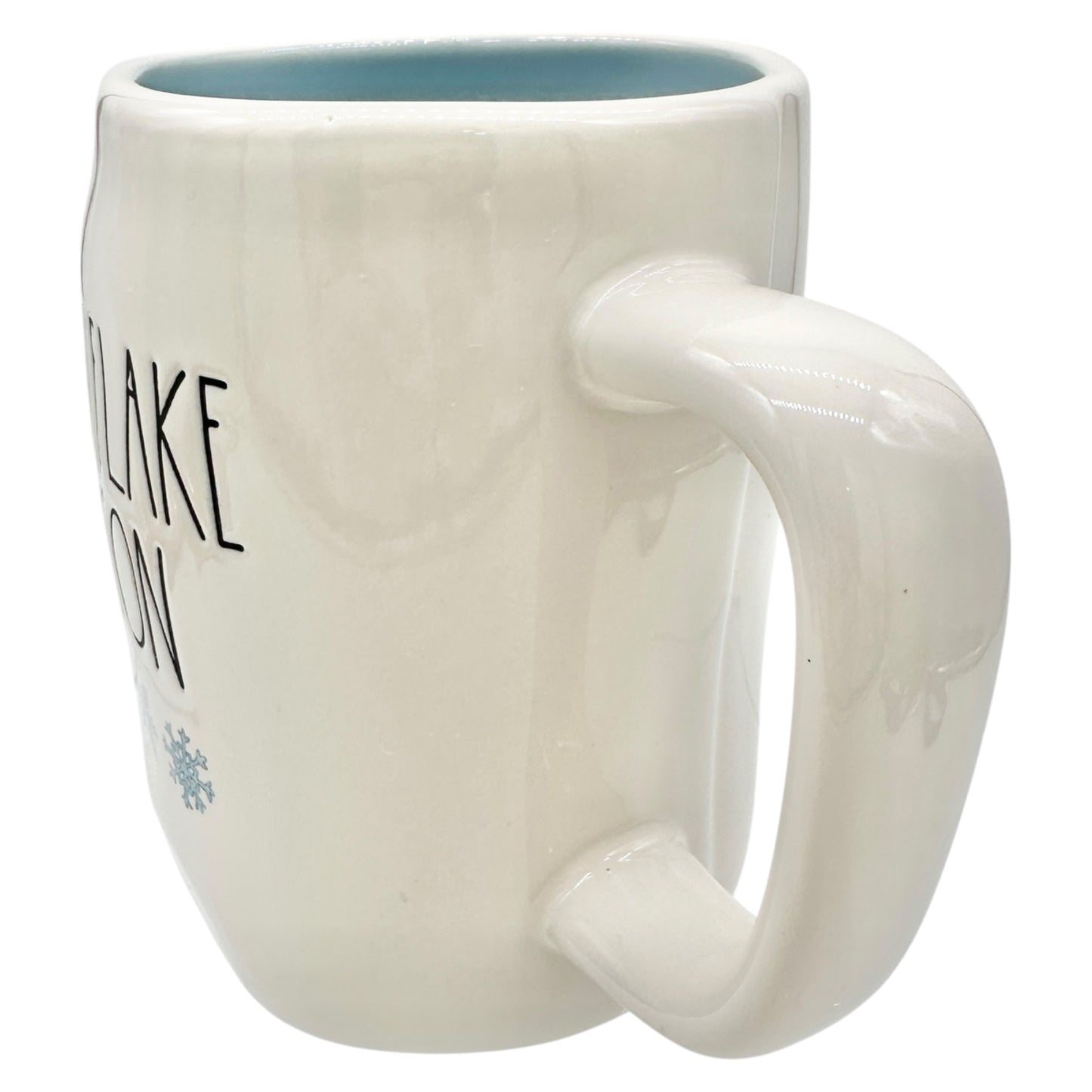 Rae Dunn Artisan Collection Snowflake Season Ceramic Mug 16 oz White Blue inside