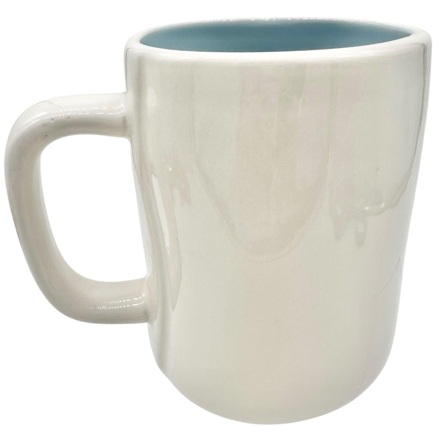 Rae Dunn Artisan Collection Snowflake Season Ceramic Mug 16 oz White Blue inside