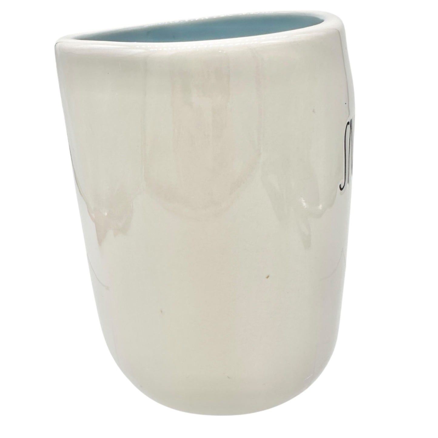Rae Dunn Artisan Collection Snowflake Season Ceramic Mug 16 oz White Blue inside