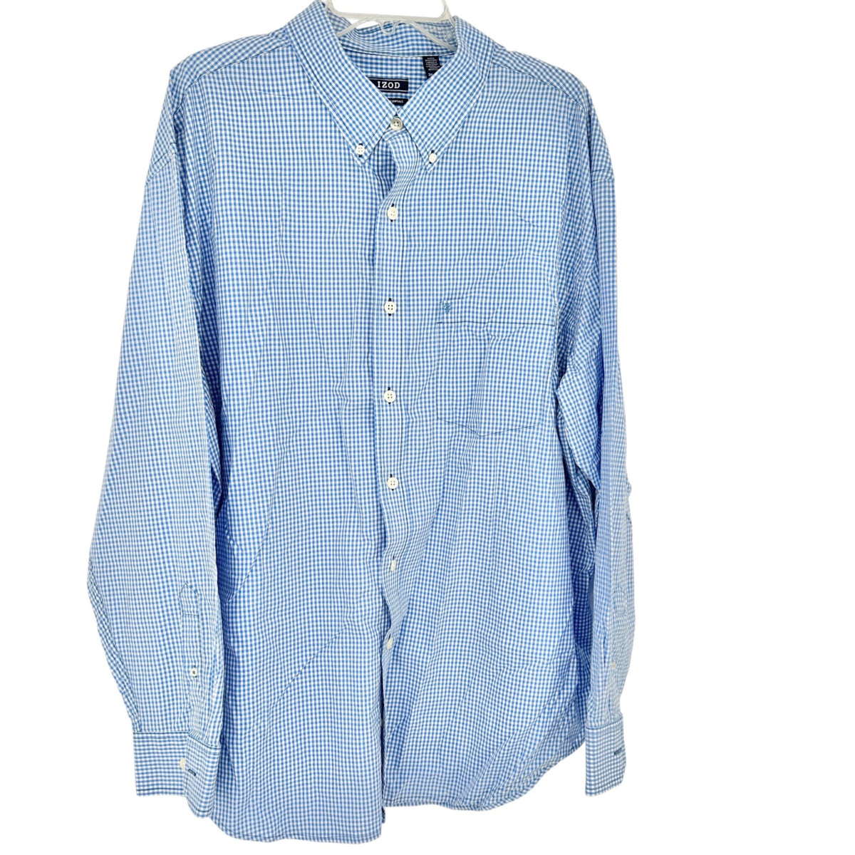 Izod Premium Essentials Button Down Shirt Mens 2XL Blue White Gingham Cotton LS