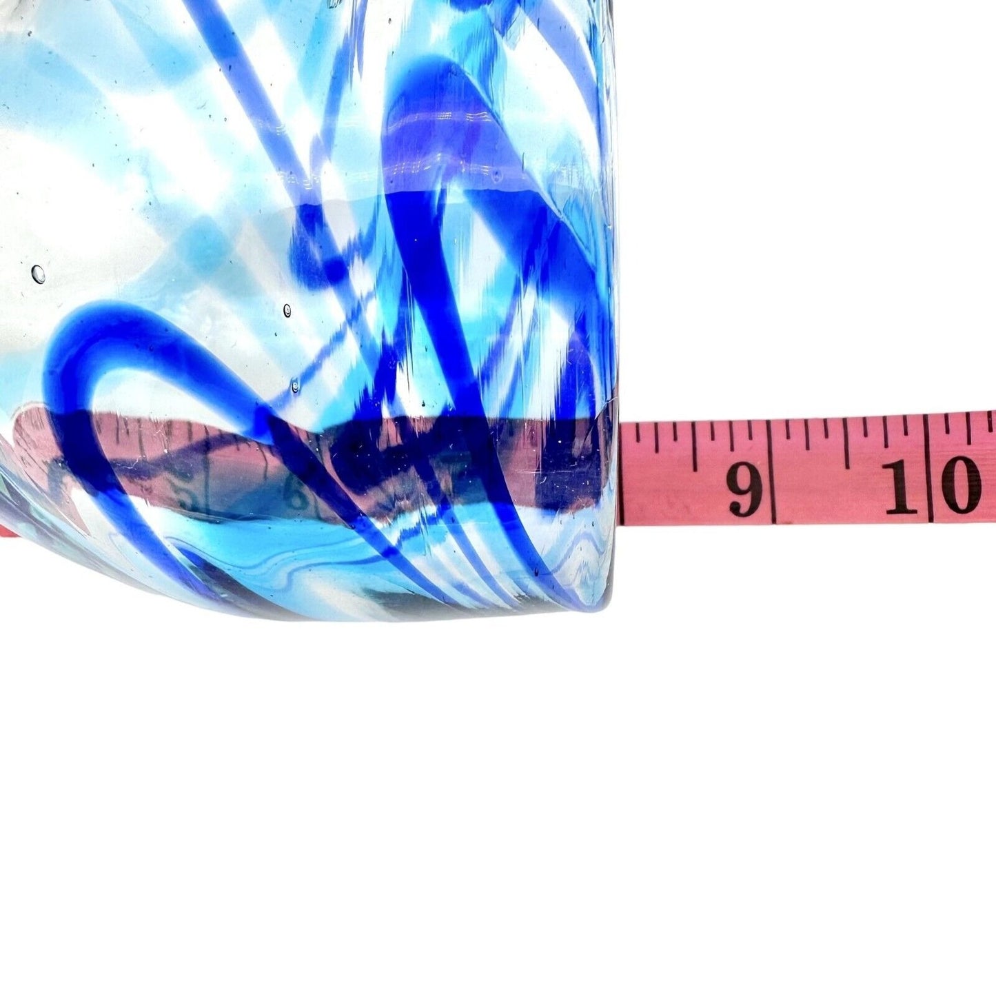 Vintage Hand Blown 8 oz Wine Glass Goblet Clear with Blue Swirls - Height 8"