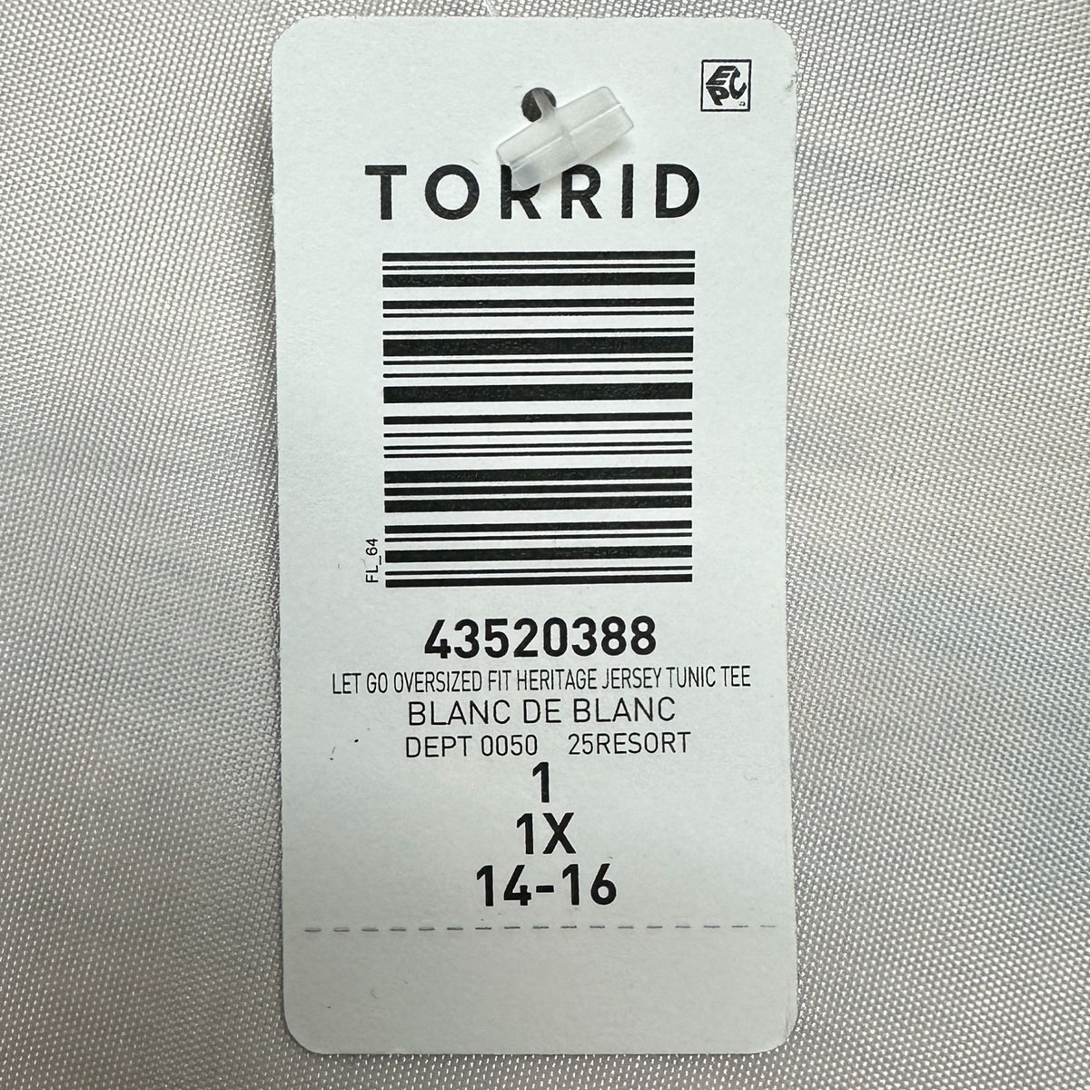 Torrid Let Go Of Expectations Oversized Fit Tunic Tee Blanc De Blanc 1X 14-16
