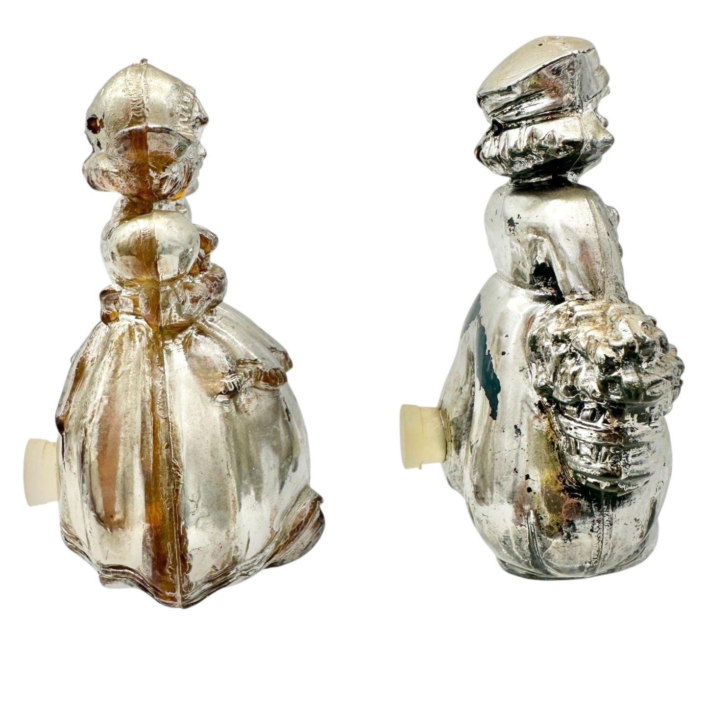 Vintage Silver Dutch Boy and Girl Salt and Pepper Shakers Plastic Collectible