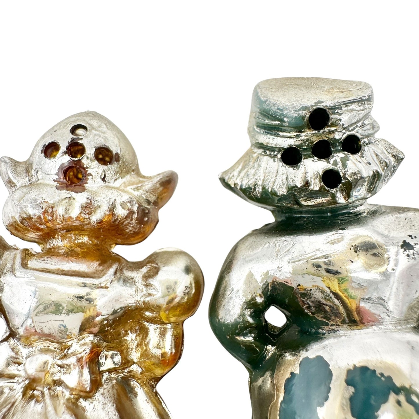 Vintage Silver Dutch Boy and Girl Salt and Pepper Shakers Plastic Collectible