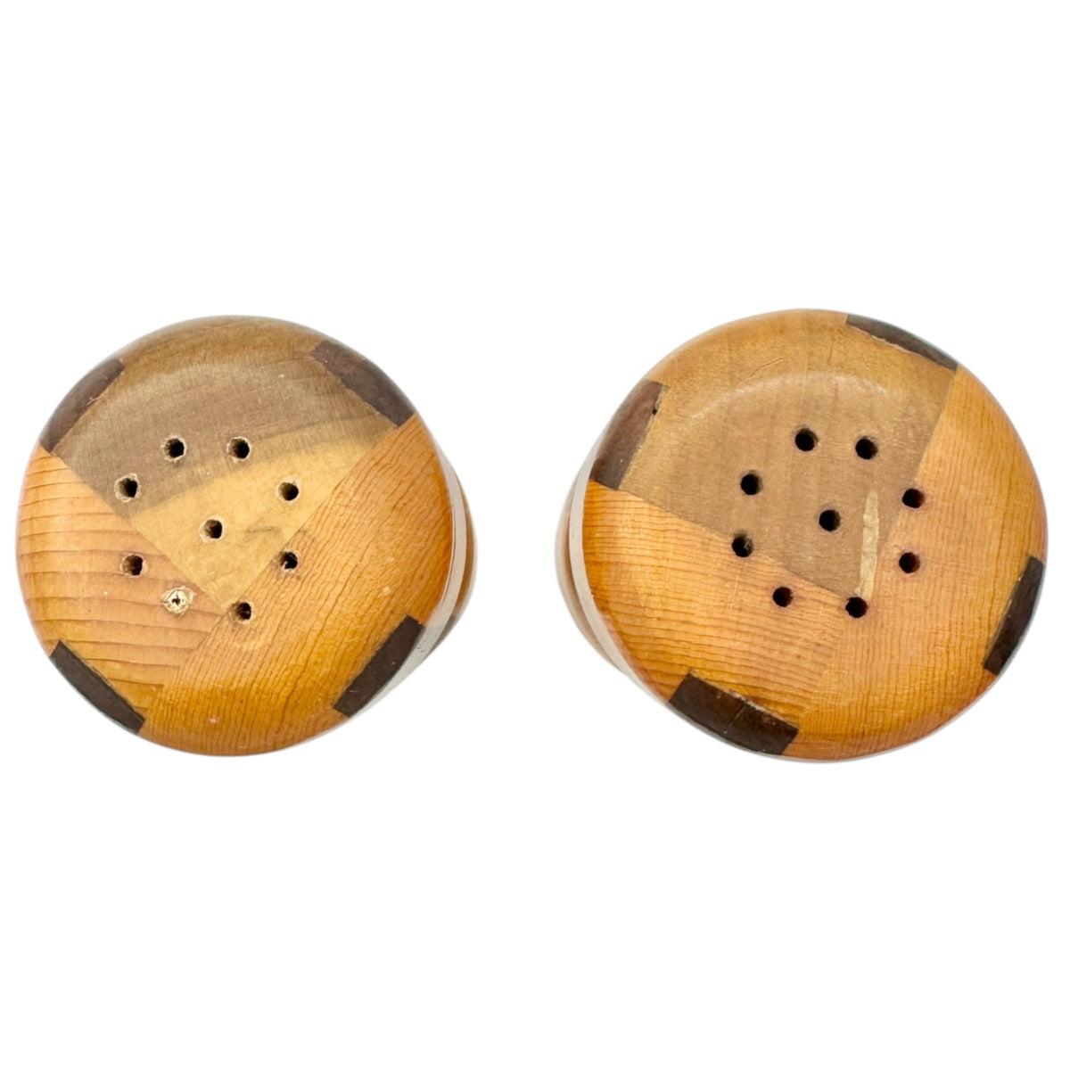 Handcrafted Wooden Salt and Pepper Shakers Two Tone Design Rustic 4 Inch Tall