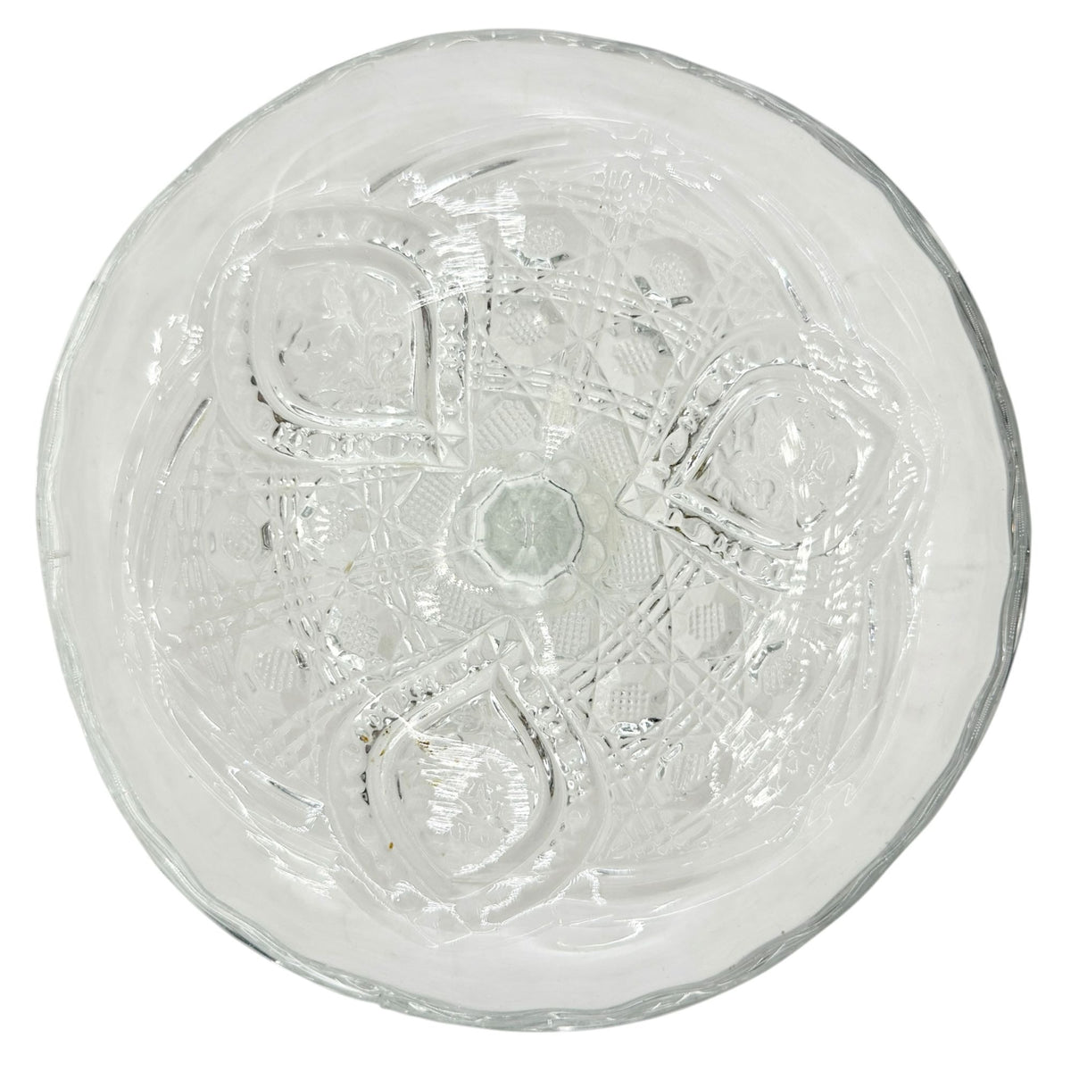 Buttons and Loops Cake Stand Etched EAPG Clear Glass Childrens Tableware 6" Dia