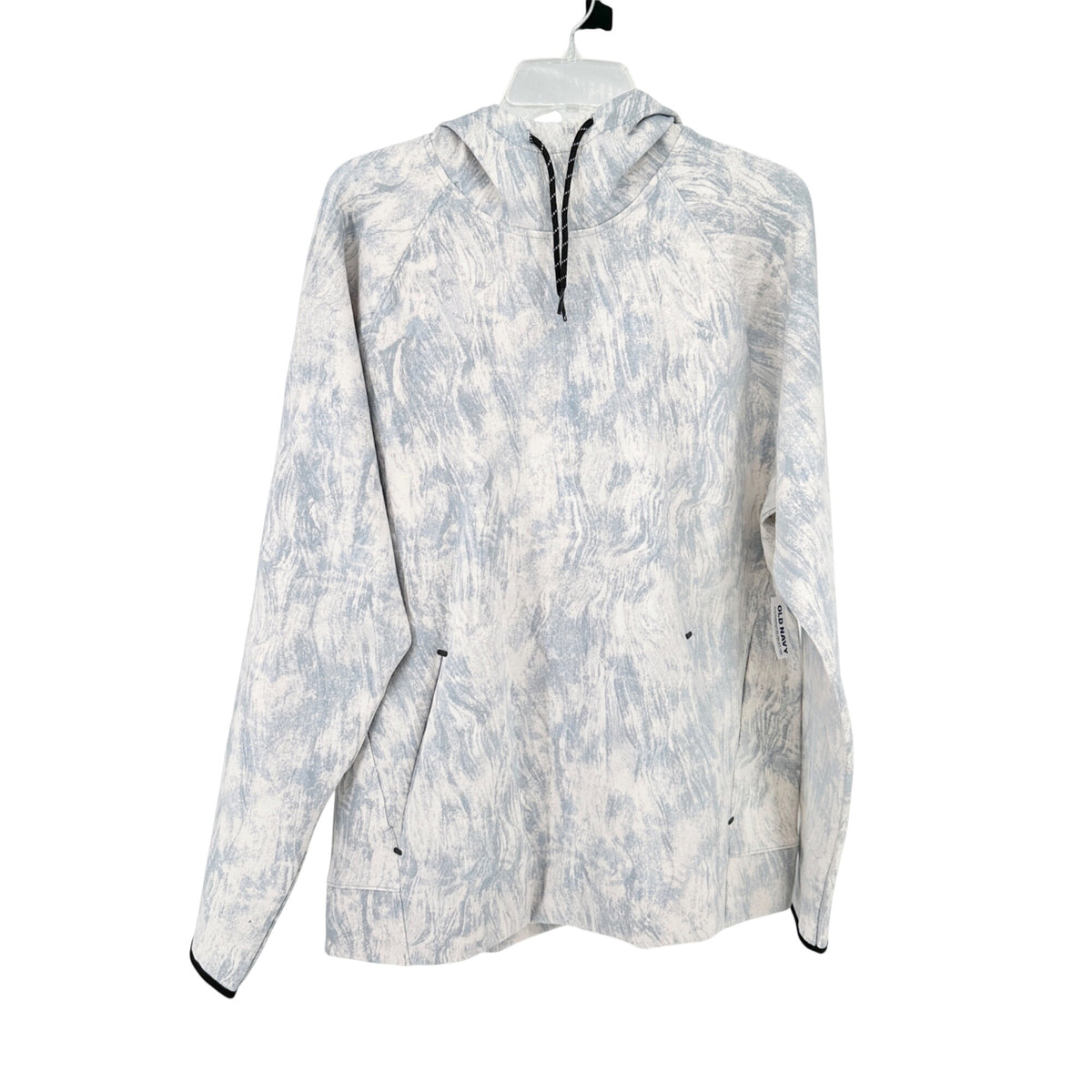 Old Navy Active Dynamic Fleece Pullover Hoodie Size L Blue White Abstract Print