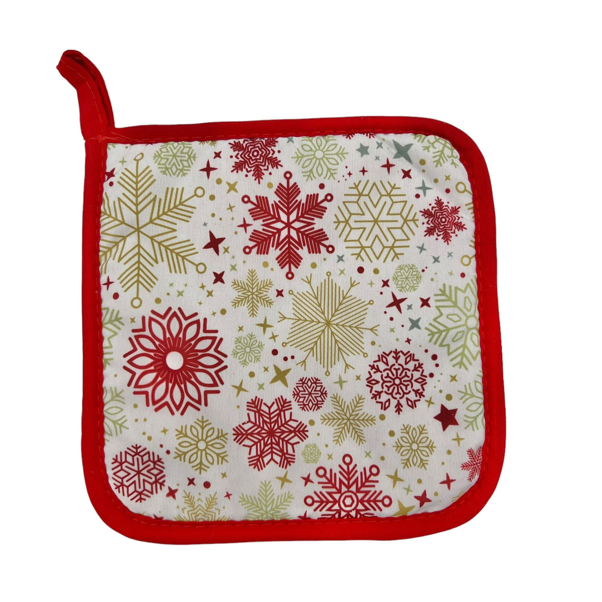 Christmas Winter Holiday Square Potholder with Hanging Tab Red Gold White