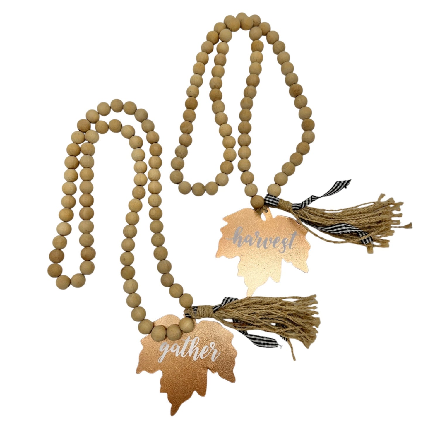Fall Autumn Decor Bundle 2 Rustic Wood Bead Garlands Leaf Tags Small Wood Sign
