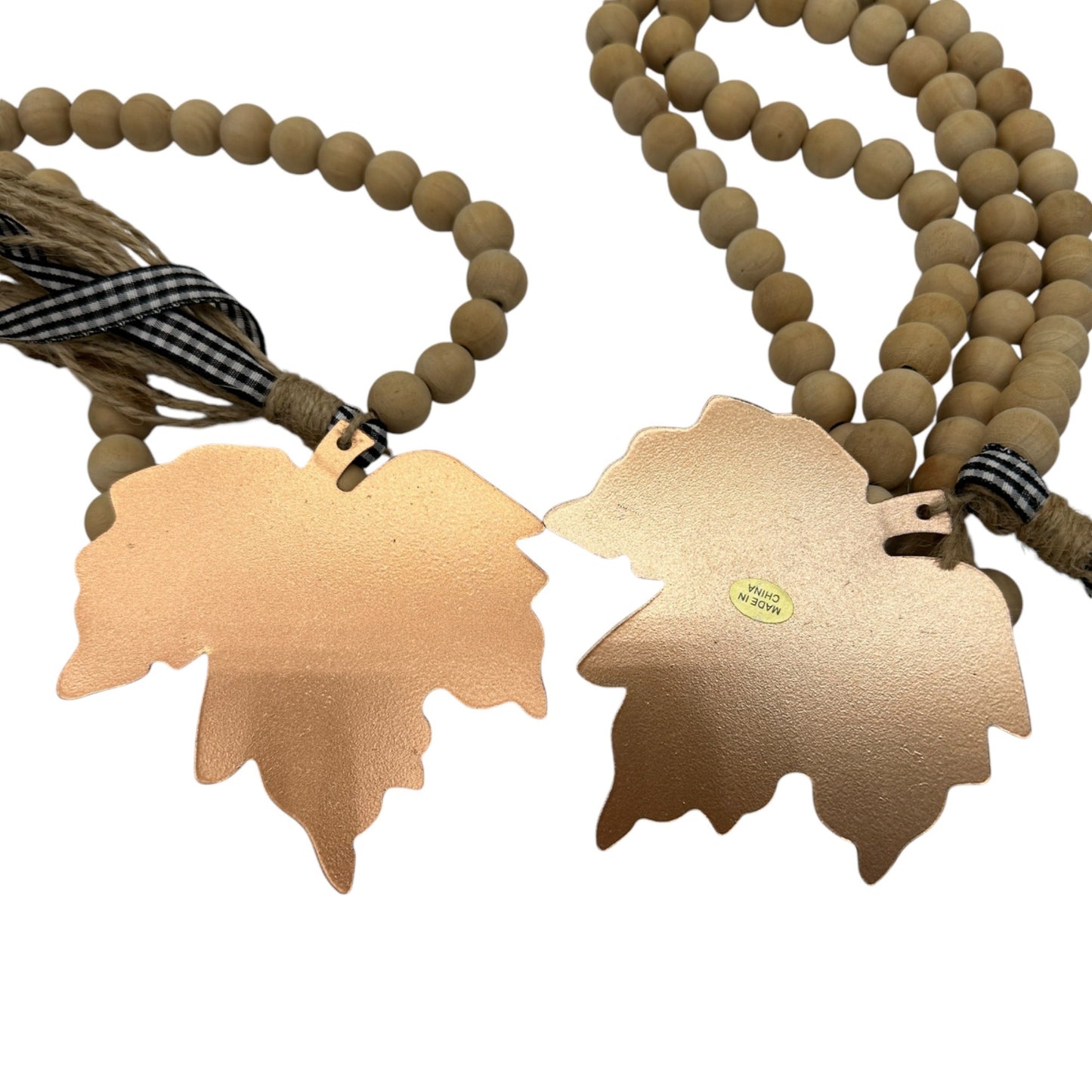 Fall Autumn Decor Bundle 2 Rustic Wood Bead Garlands Leaf Tags Small Wood Sign
