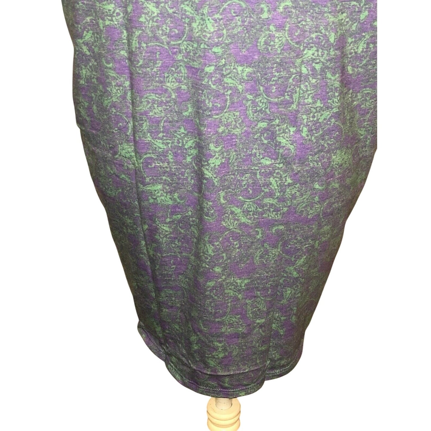 LuLaRoe Irma Top XXS Purple & Green Paisley Print High-Low Short Sleeve Tunic