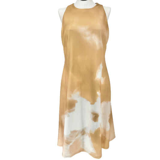 Donna Karan New York Dress Size 16 Watercolor Sleeveless A-Line Gold White Lined