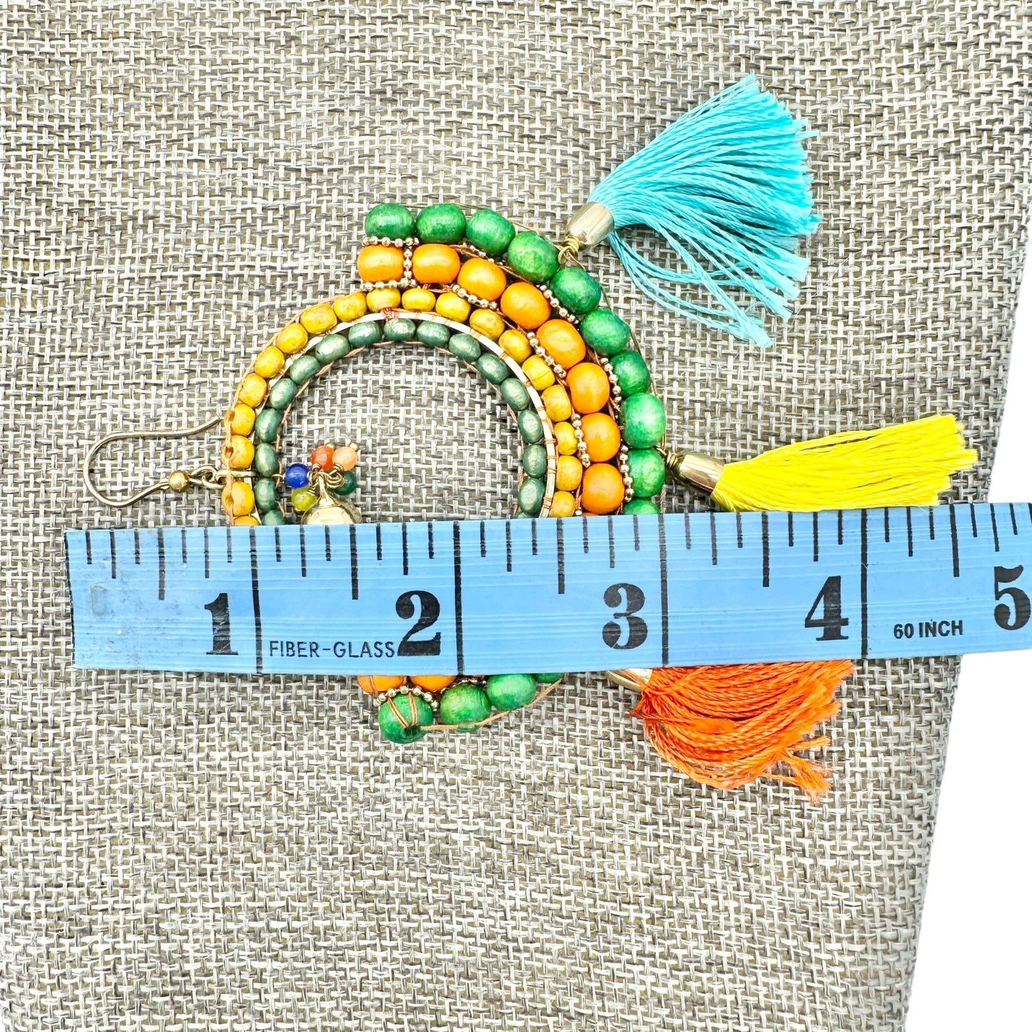 Boho-Style Multicolor Beaded Hoop Earrings Tassels Bell Accent Statement Jewelry