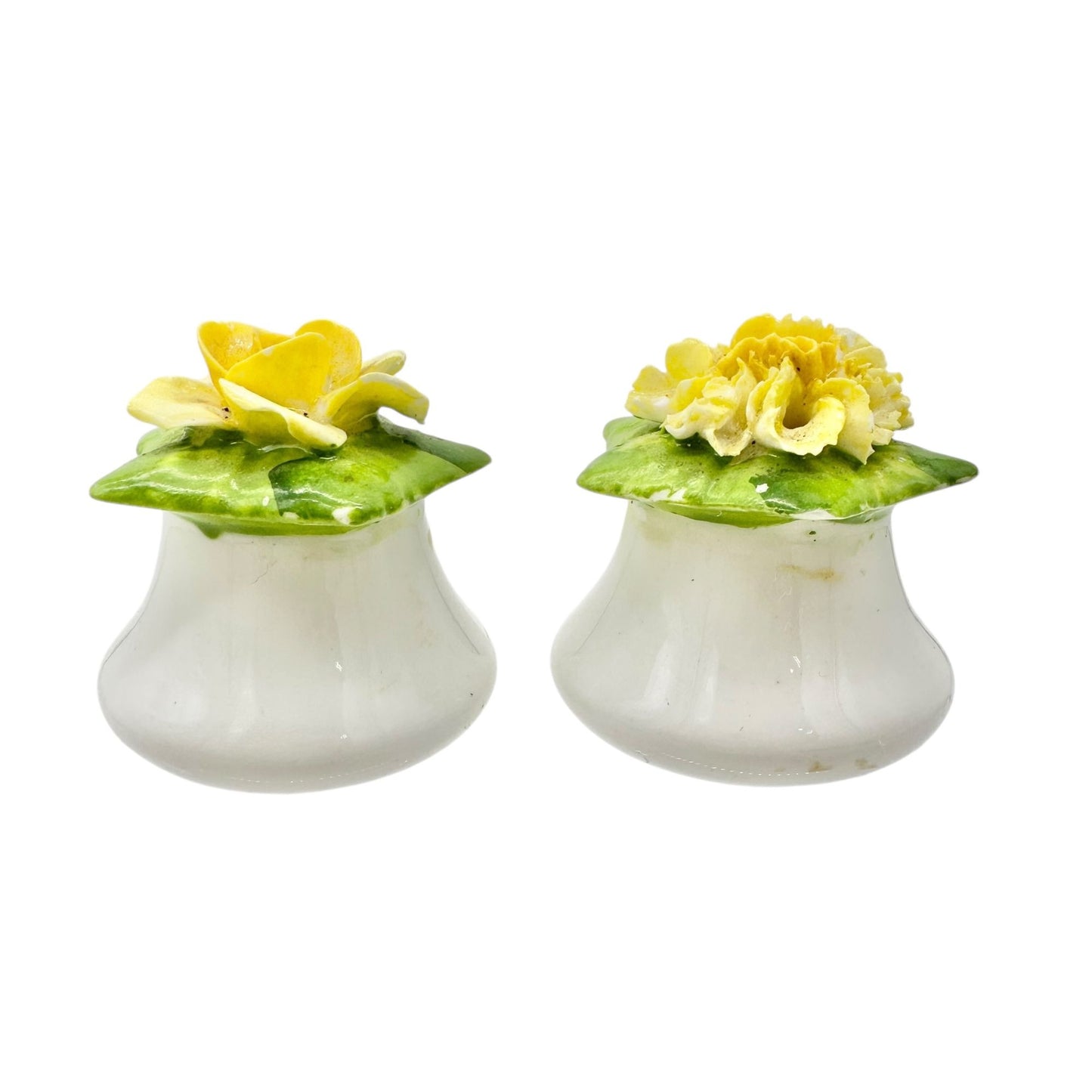 Vintage English Fine Bone China Salt and Pepper Shakers White with Yellow Flower