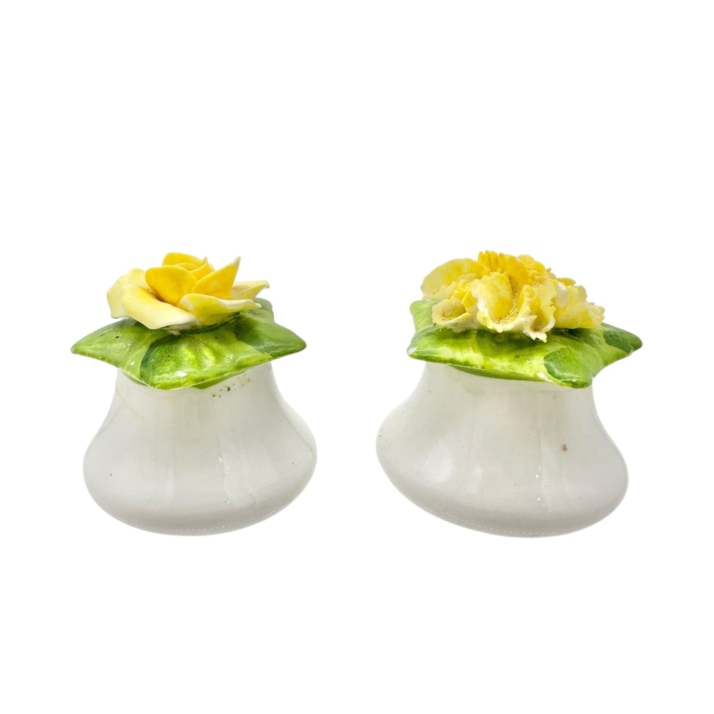 Vintage English Fine Bone China Salt and Pepper Shakers White with Yellow Flower