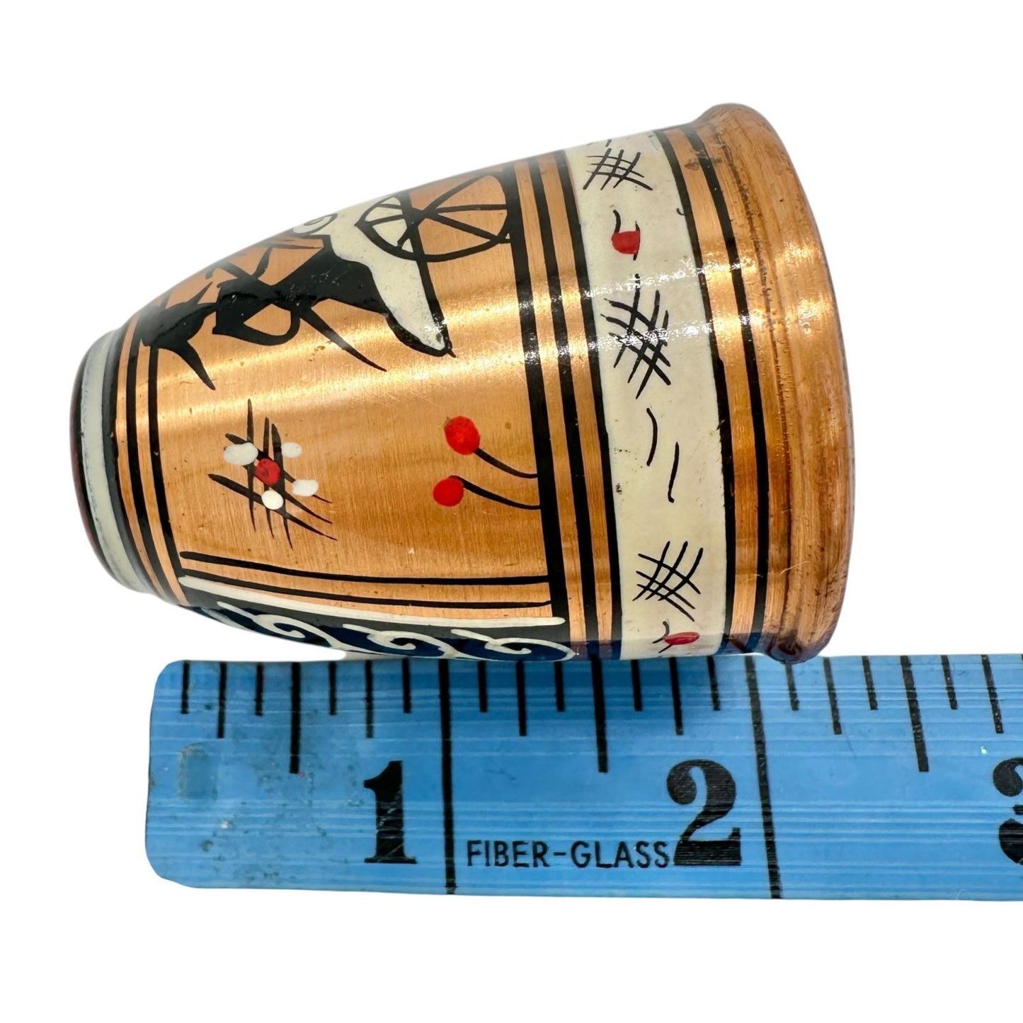 Vintage Greek Copper Salt and Pepper Shakers Painted Black & Red Design 2" Tall