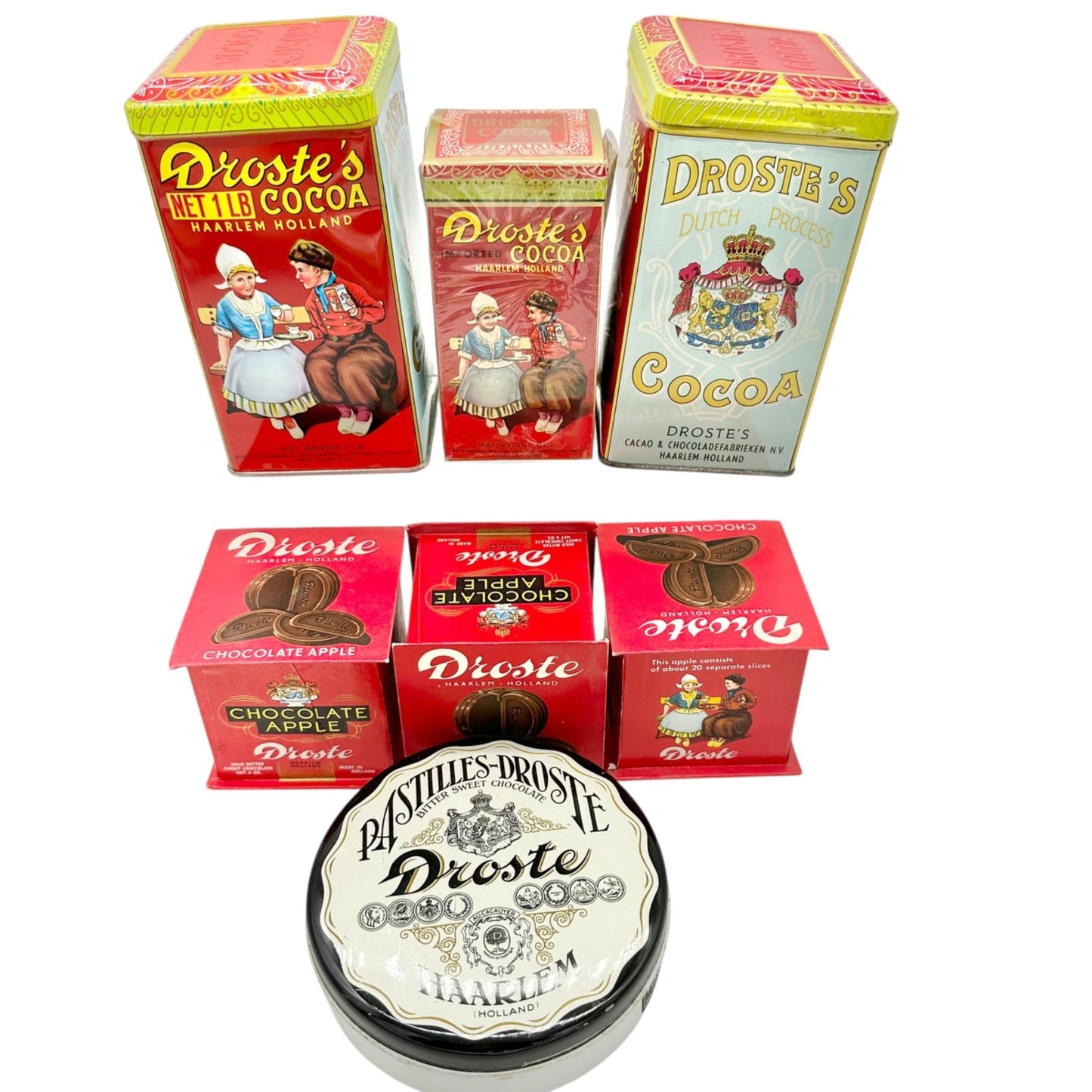 Vintage Droste Chocolates Set Of 7 Chocolate Tins and Boxes Holland Collectibles