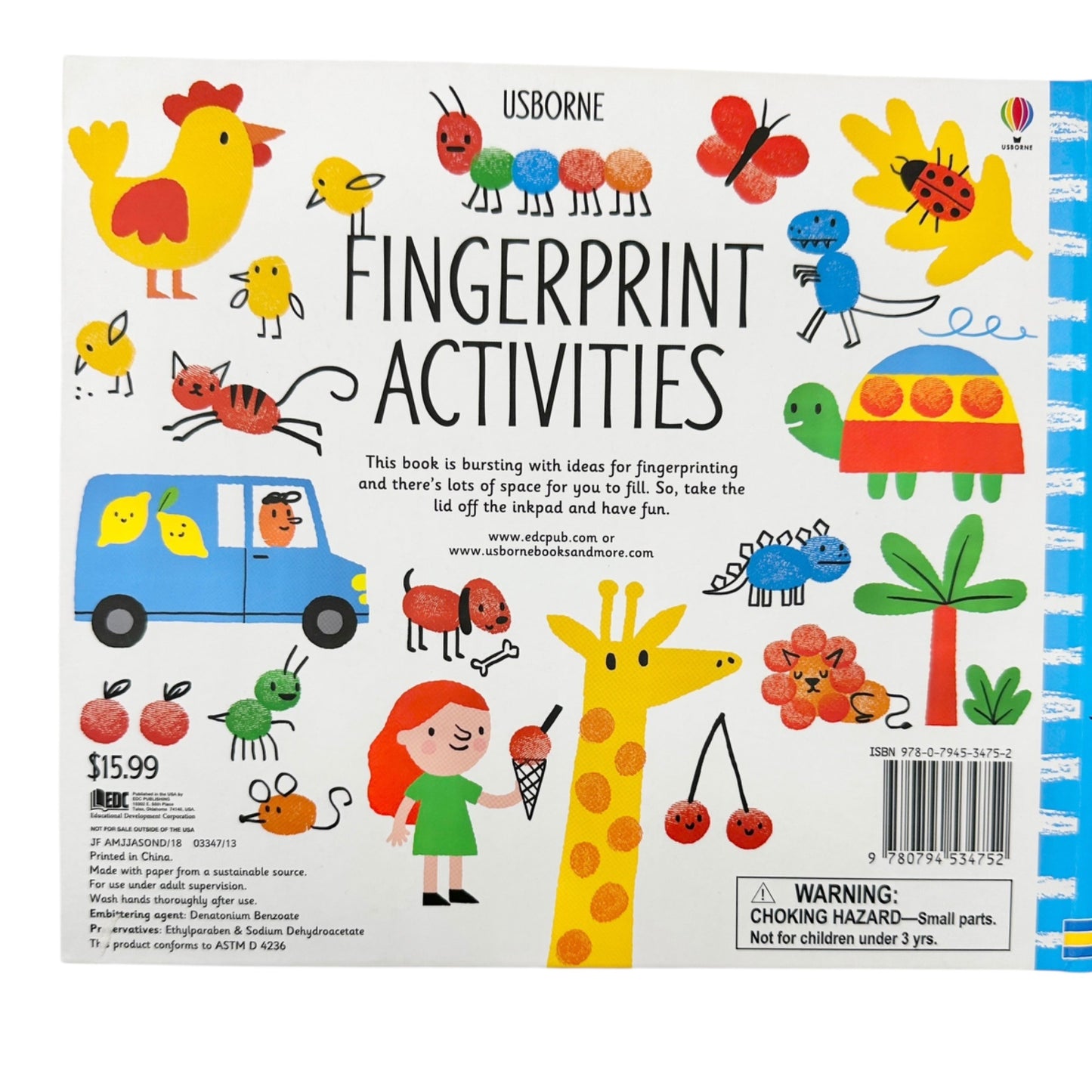 Usborne Fingerprint Activities Book With Ink Pad Spiral Bound Pages Kids Aged 3+