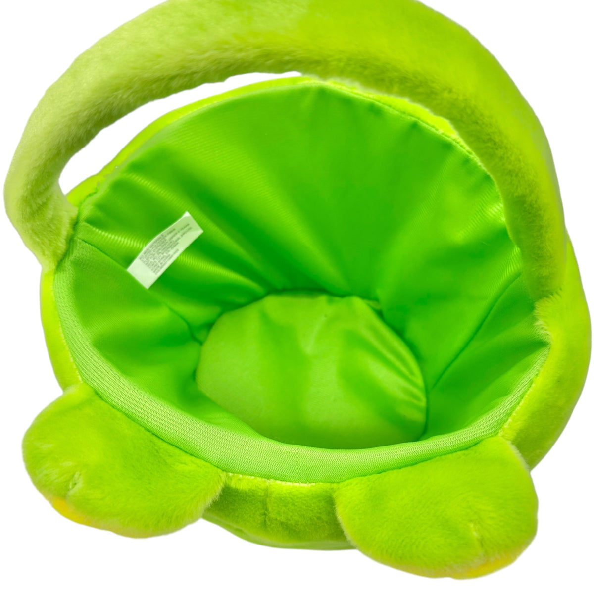 Plush Frog Face Green Basket w Handle Stuffed Polyester Fiber Lightweight Sturdy