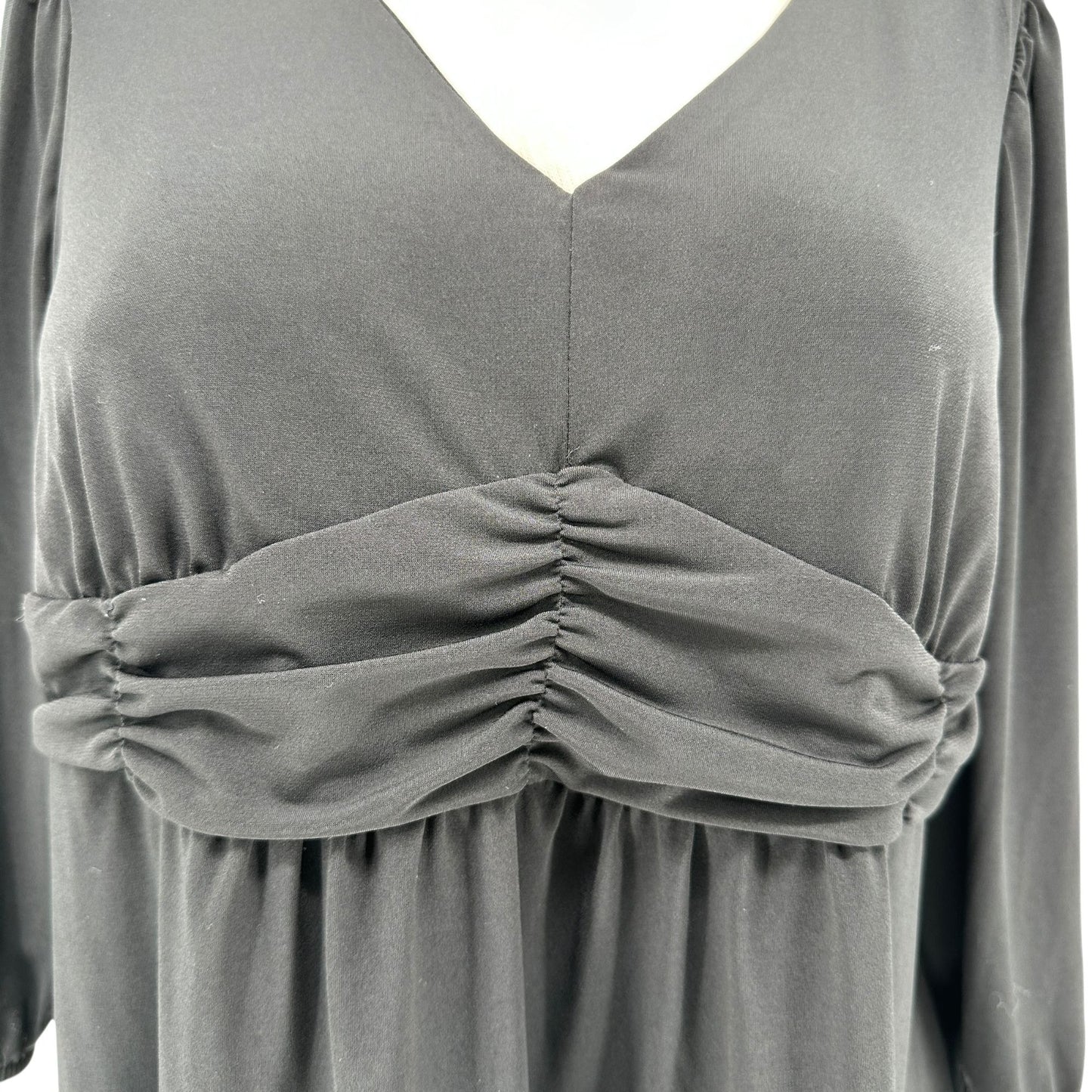 NY Collection Tunic Top Womens 2X Black V-Neck Empire Waist 3/4 Sleeve Blouse