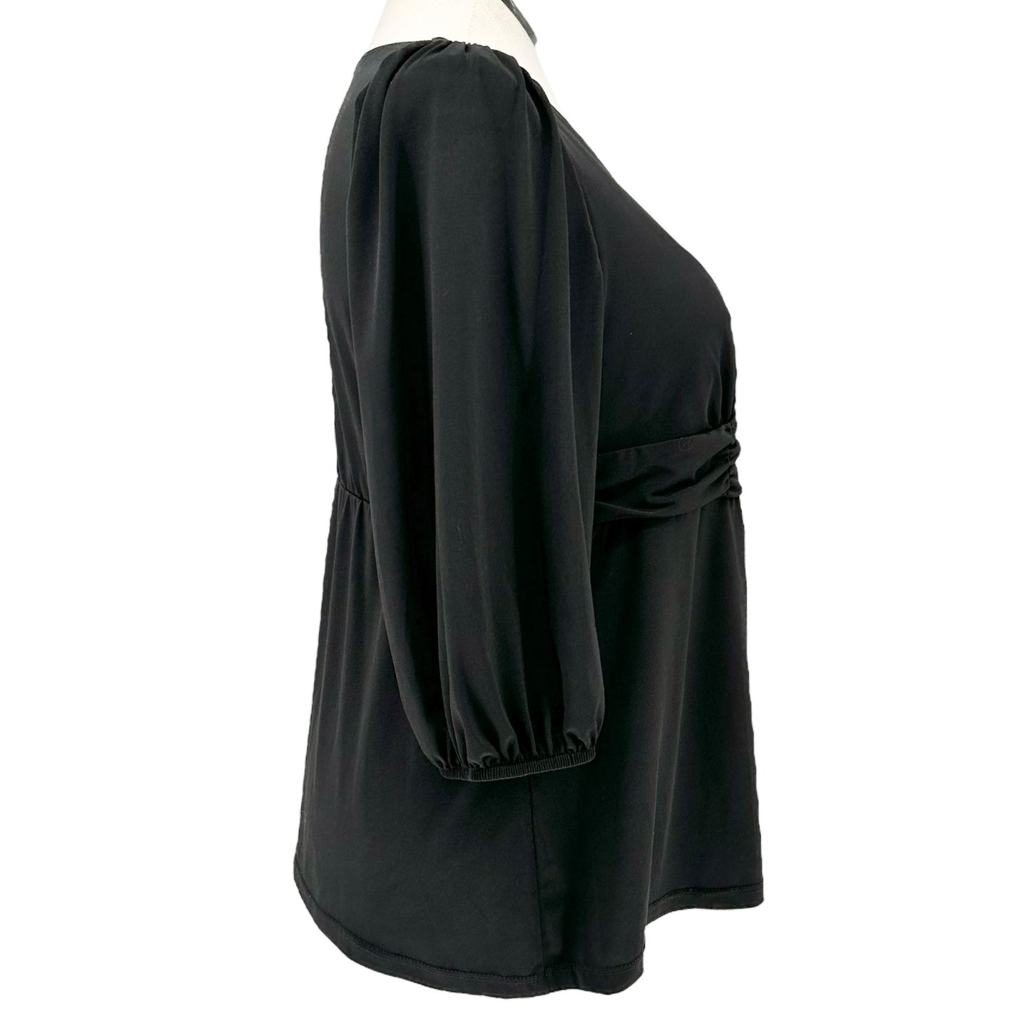 NY Collection Tunic Top Womens 2X Black V-Neck Empire Waist 3/4 Sleeve Blouse