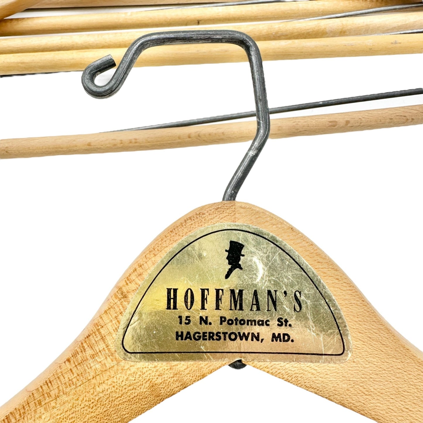 Vintage Hoffmans Wooden Suit Hangers Metal Bars Set Of 10 Hagerstown Maryland