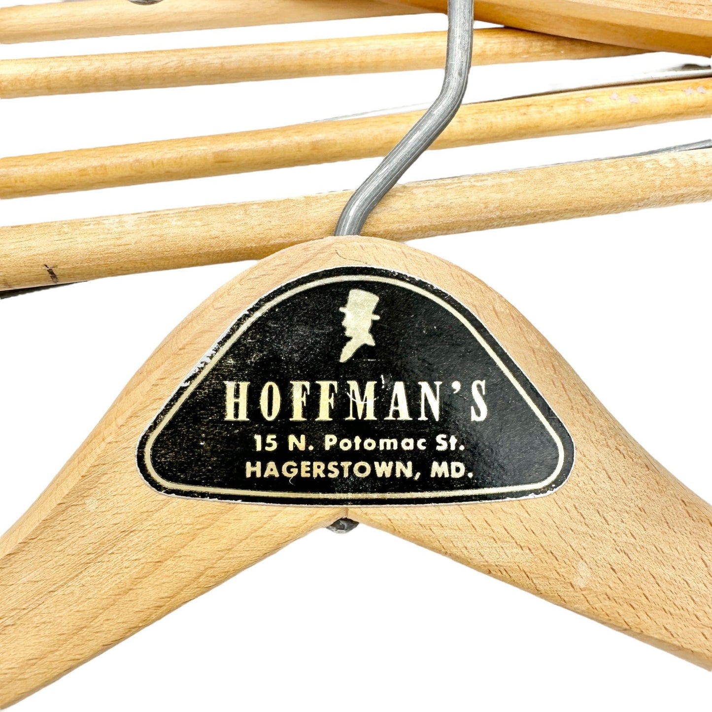 Vintage Hoffmans Wooden Suit Hangers Metal Bars Set Of 10 Hagerstown Maryland