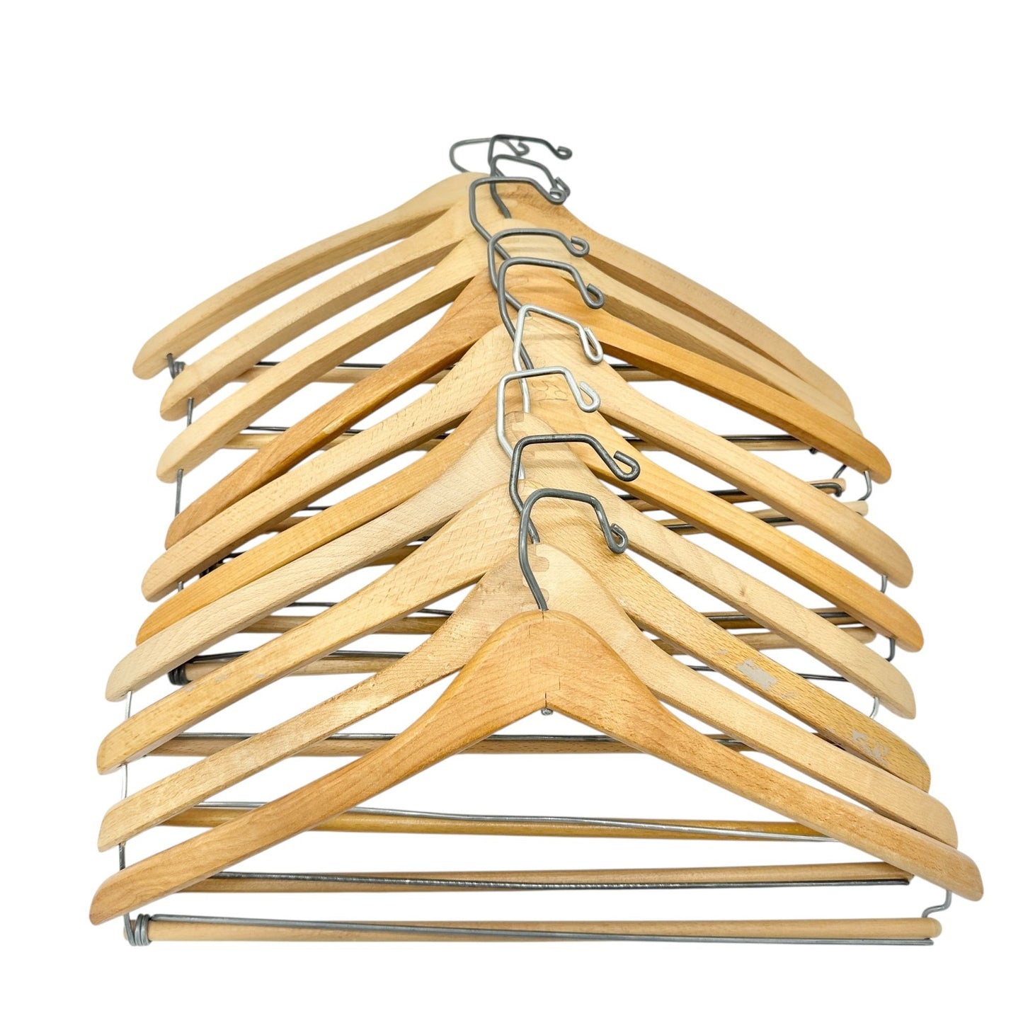 Vintage Hoffmans Wooden Suit Hangers Metal Bars Set Of 10 Hagerstown Maryland