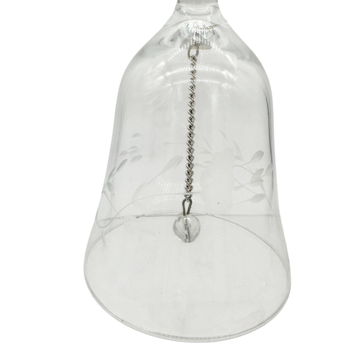 Crystal Hand Etched Glass Bell With Chain Clapper Ornate Floral Design 6" Tall