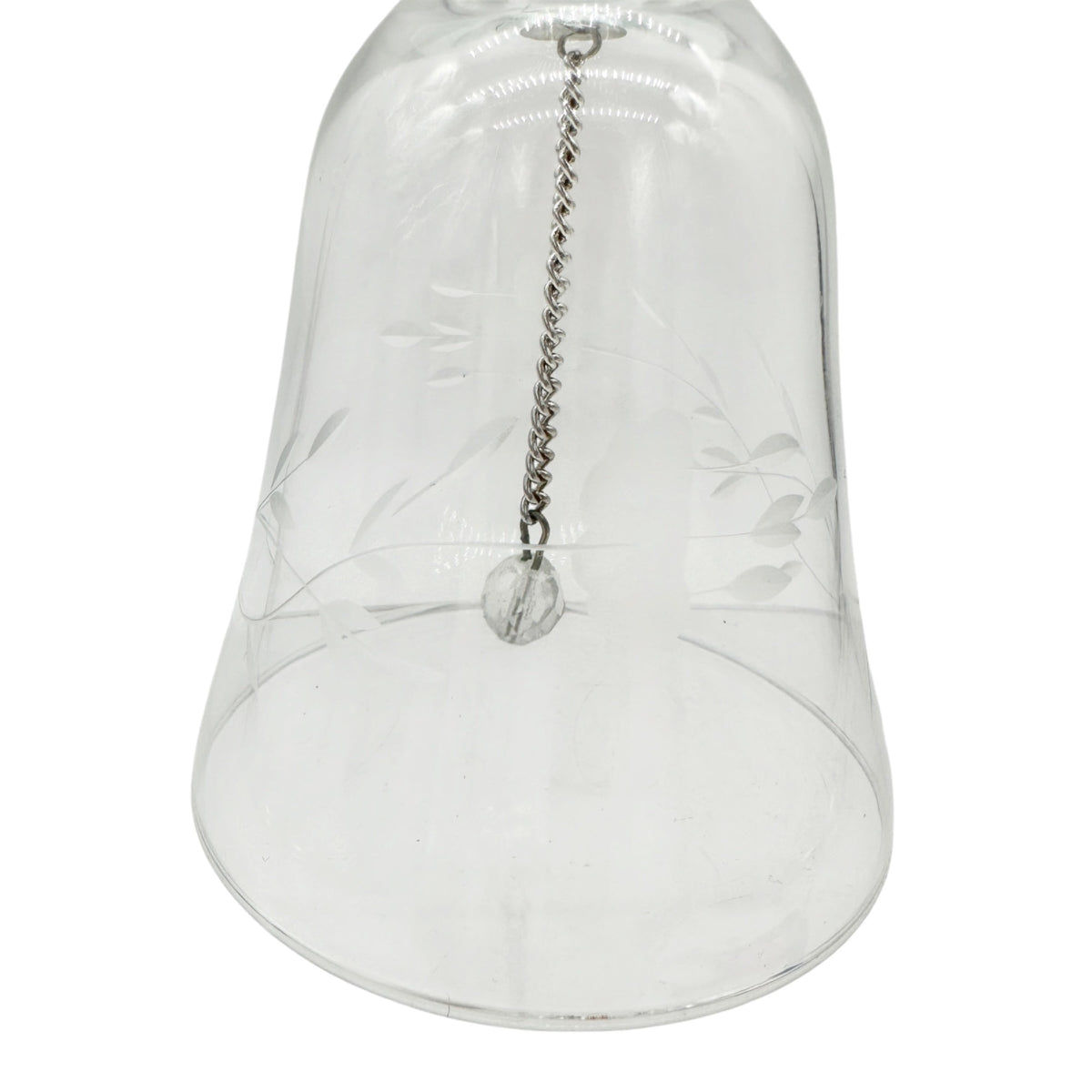 Crystal Hand Etched Glass Bell With Chain Clapper Ornate Floral Design 6" Tall