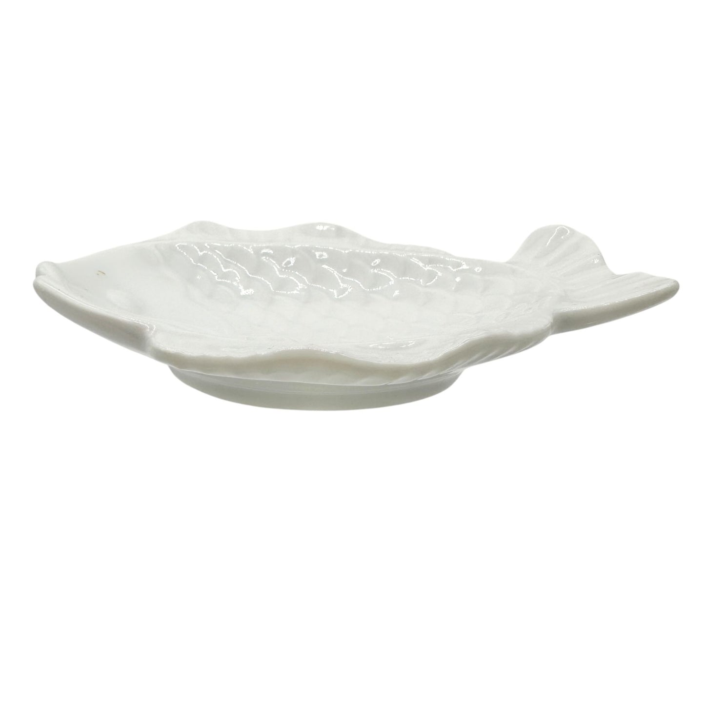 Ceramic Fish-Shaped White Soap or Trinket Dish 4 x 3 Home Decor Bath Accessory