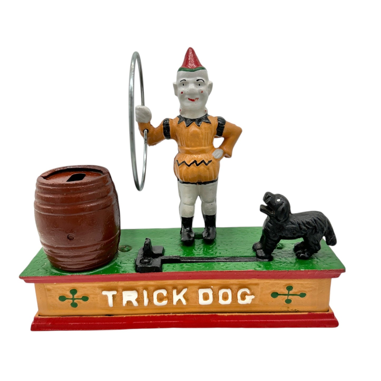 Vintage Trick Dog Mechanical Coin Bank Cast Iron Replica 1877 Design COA Include
