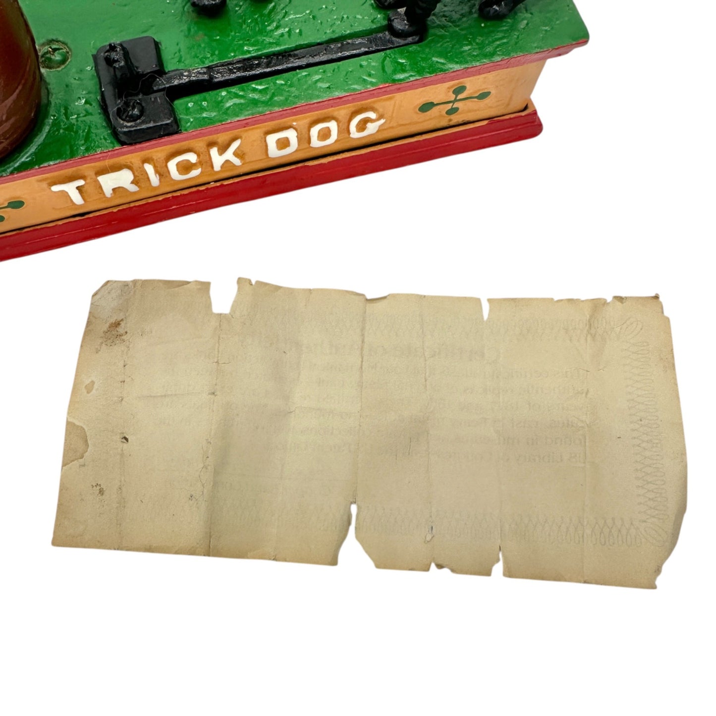 Vintage Trick Dog Mechanical Coin Bank Cast Iron Replica 1877 Design COA Include