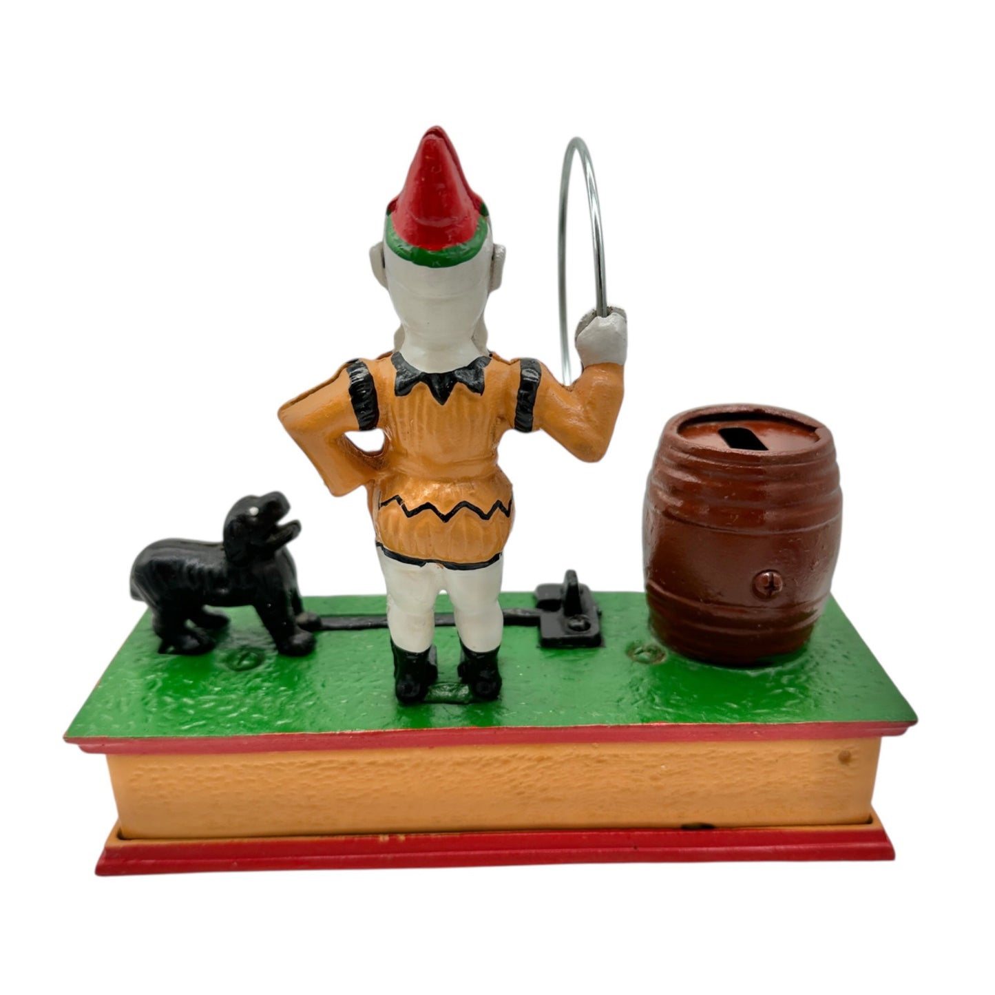 Vintage Trick Dog Mechanical Coin Bank Cast Iron Replica 1877 Design COA Include