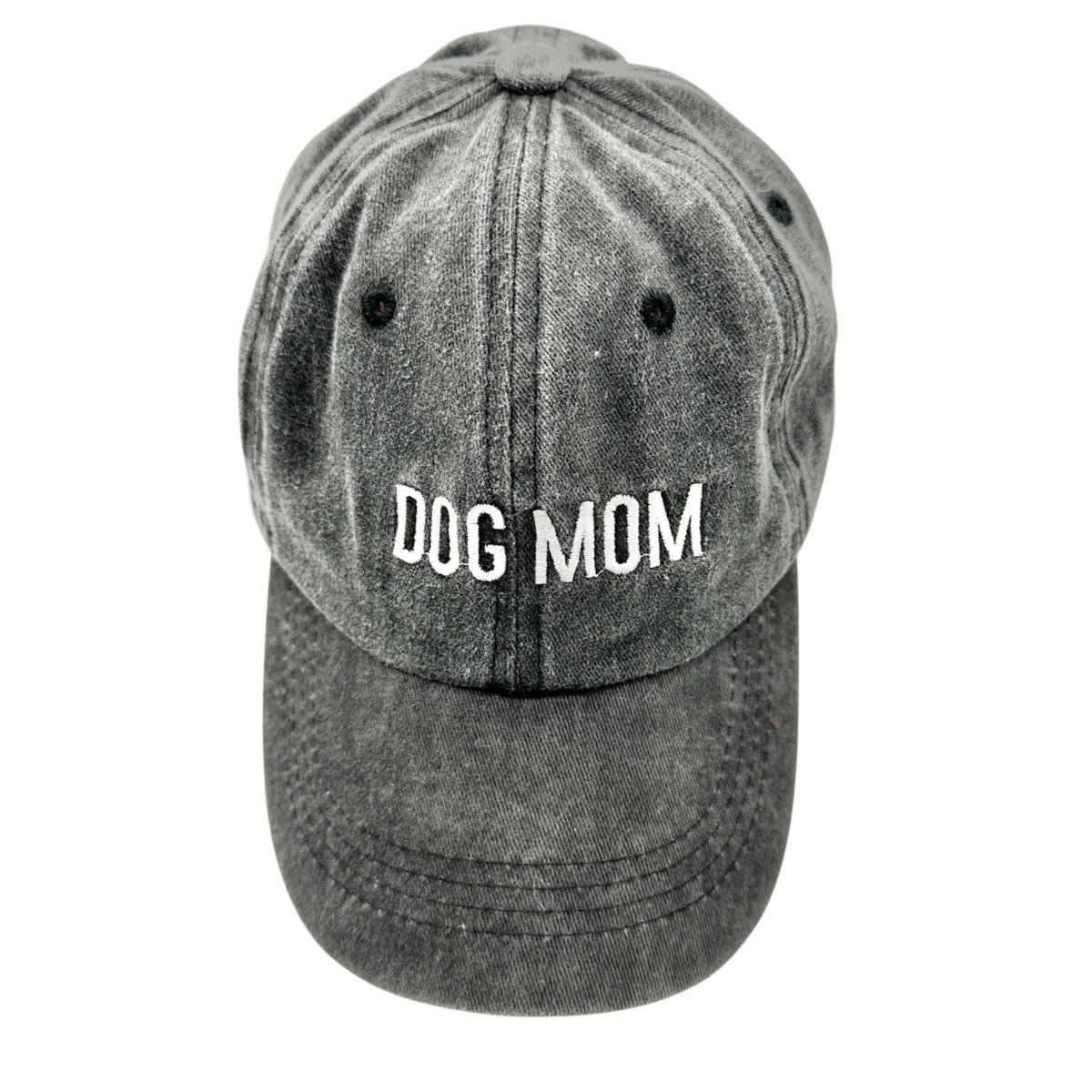 DOG MOM Washed Black Adjustable Baseball Cap With Embroidered Text