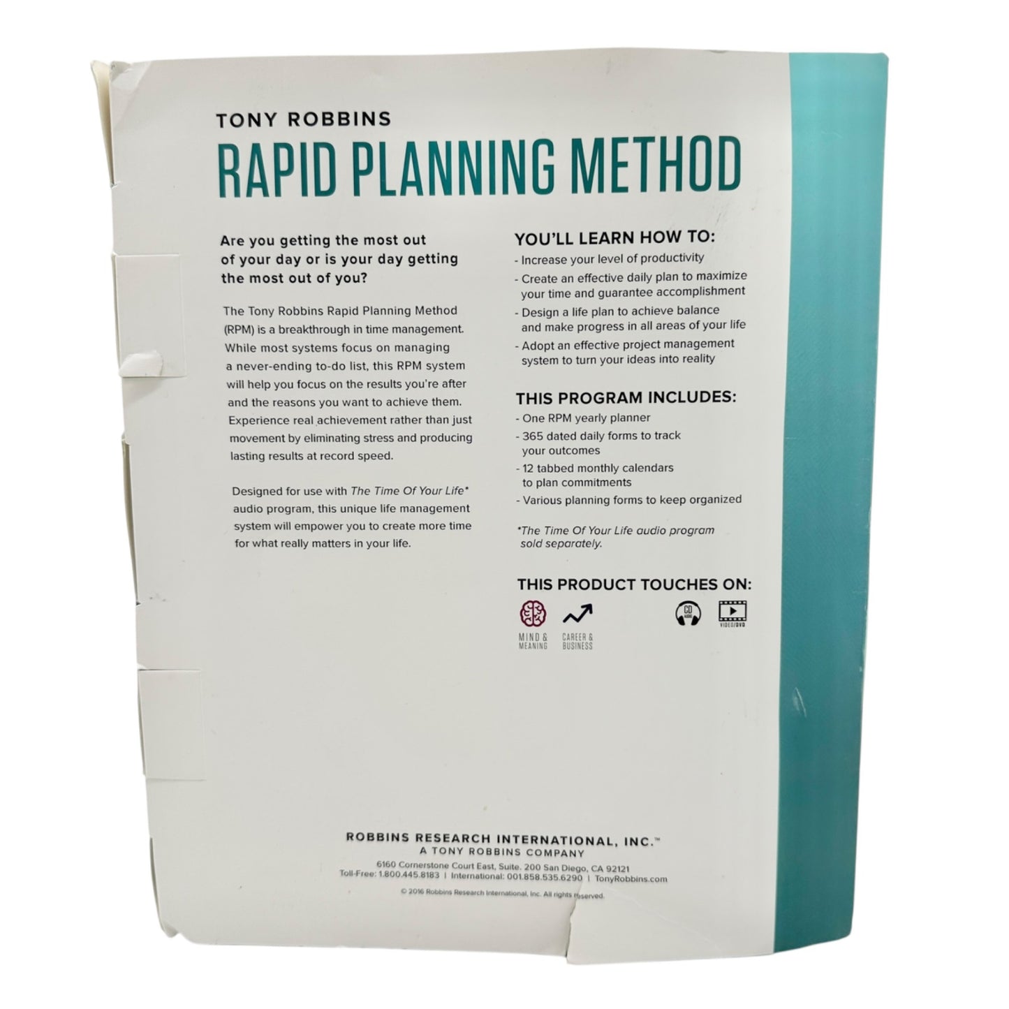 Tony Robbins Rapid Planning Method Binder Black With Workbook Zipper Closure