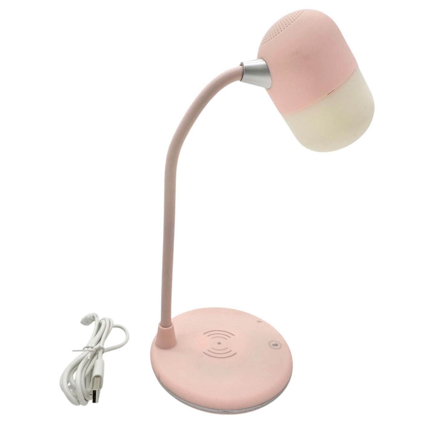 3-In-1 Pink Desk Lamp 5.0 Speaker USB Wireless Charger 12 Inch Flexible Neck