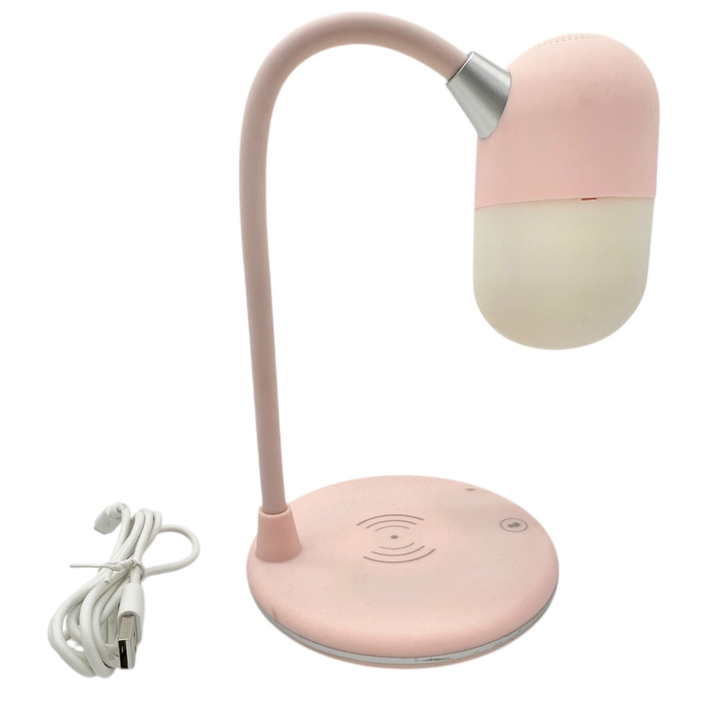 3-In-1 Pink Desk Lamp 5.0 Speaker USB Wireless Charger 12 Inch Flexible Neck