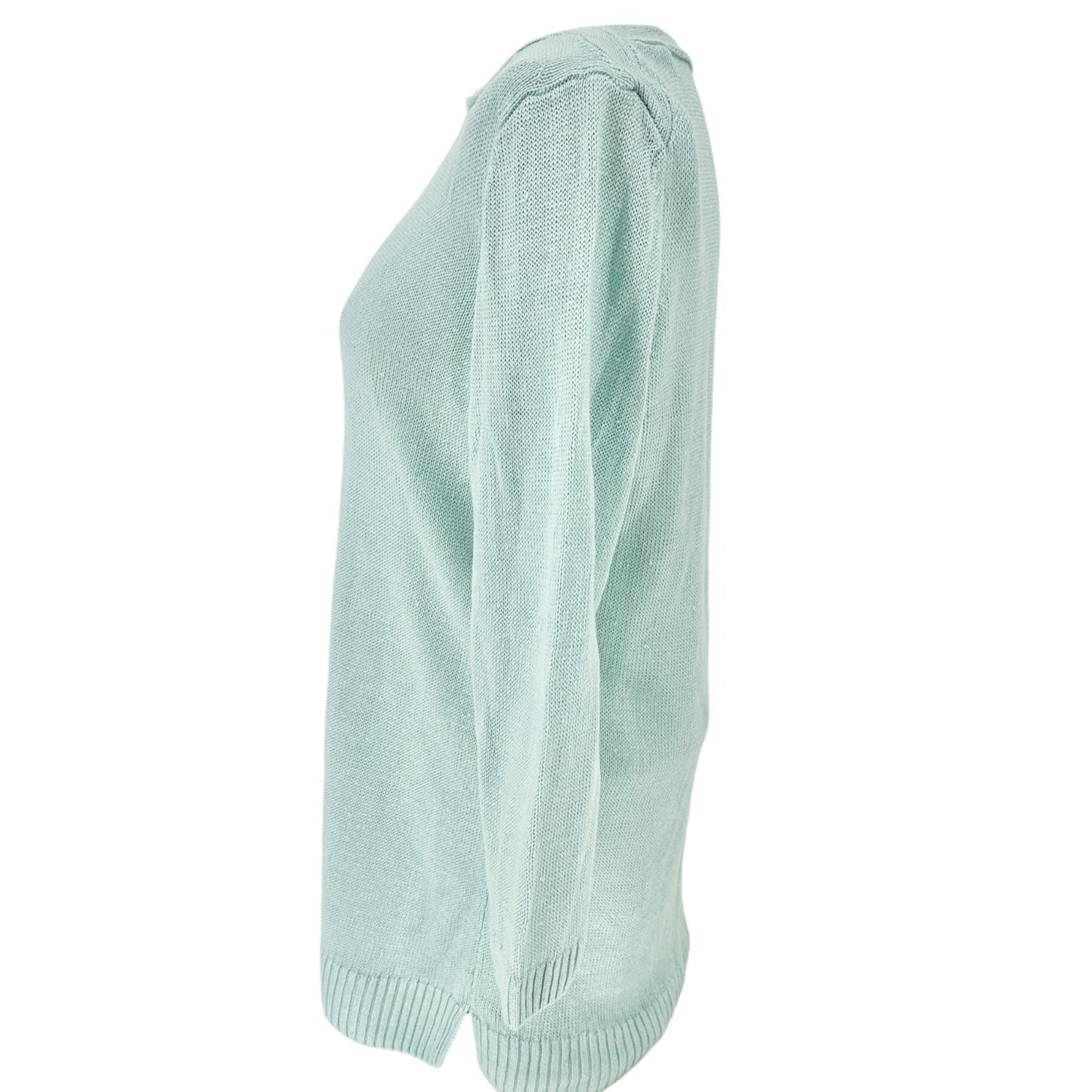 Talbots Knit Sweater Top Womens Large Robin Egg Blue Linen 3/4 Sleeve Boatneck