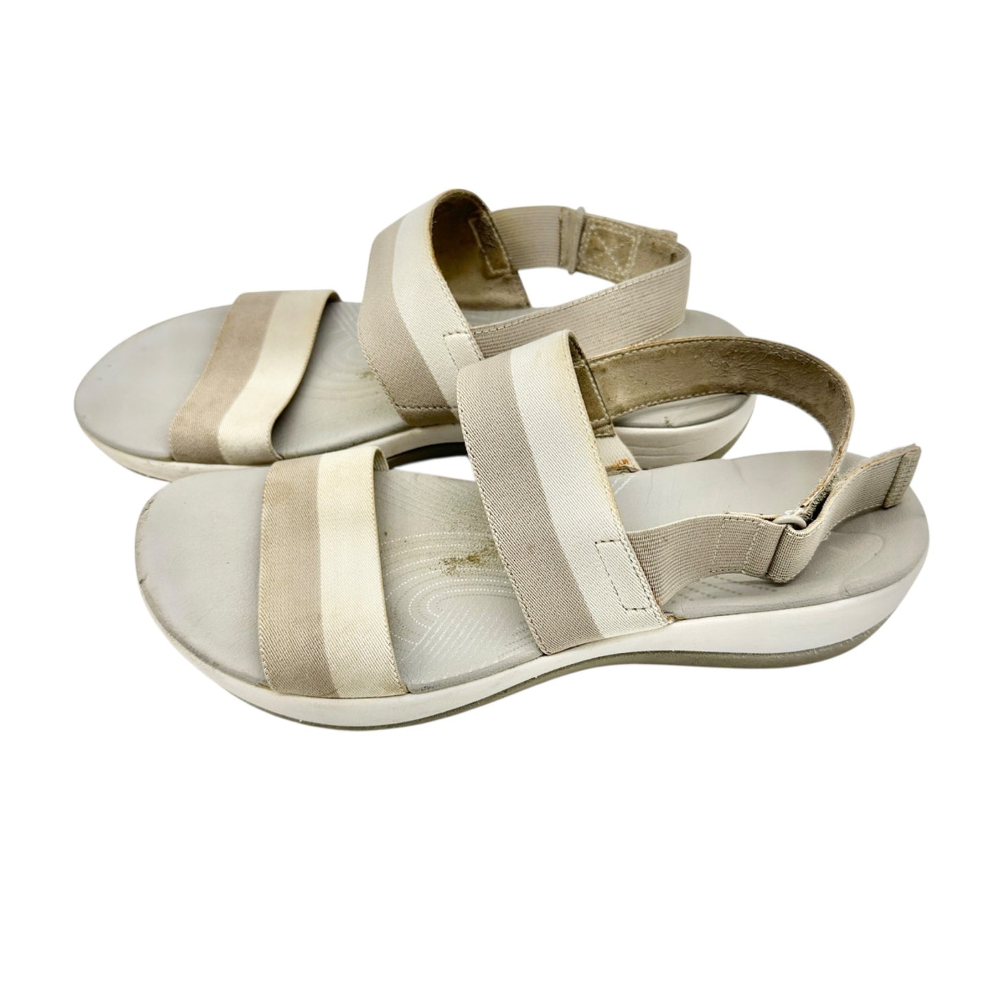 Clarks Cloudsteppers Cushion Soft Beige Elastic Strap Sandals Womens 10 Casual