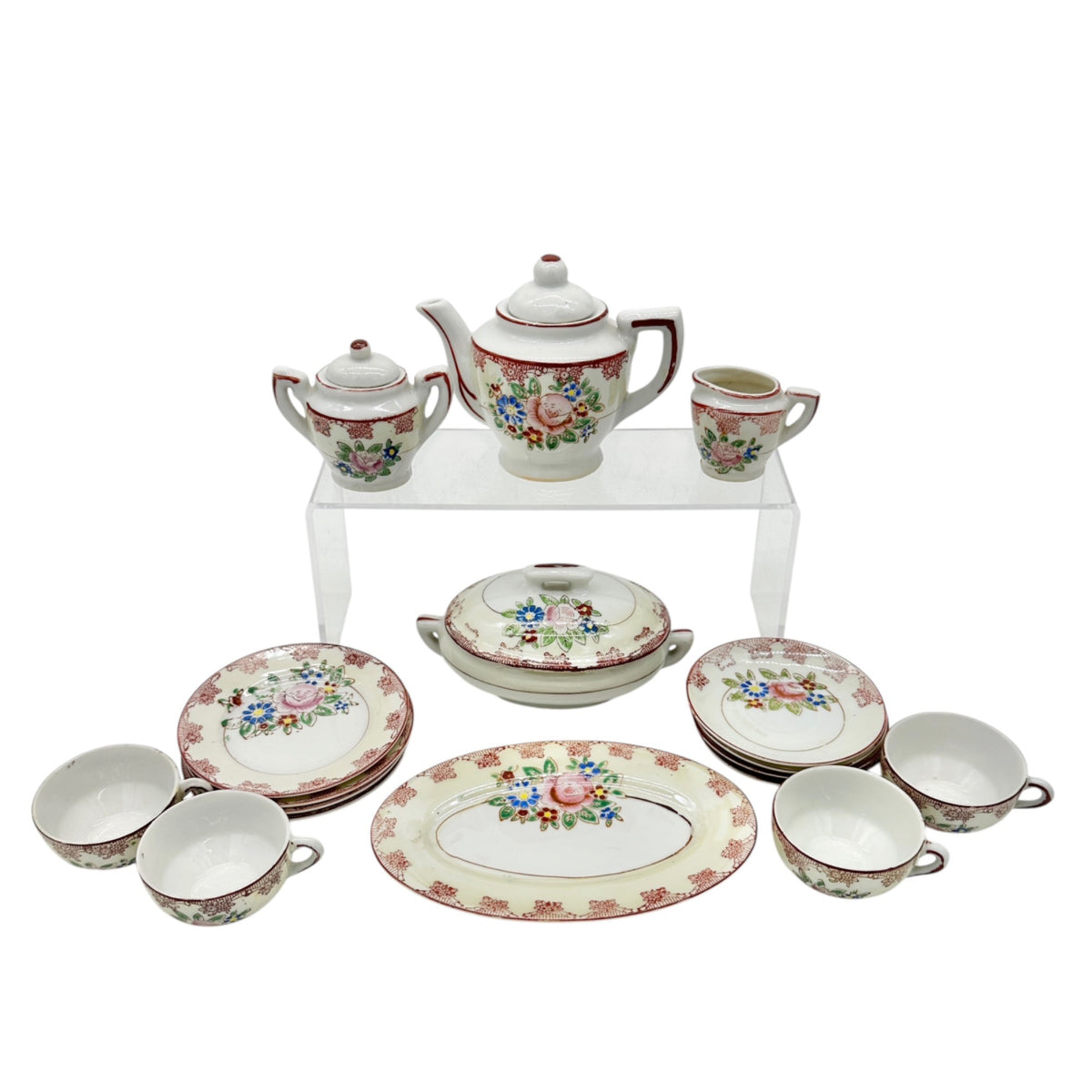 Little Duchess Childrens China Tea Set 20 Piece Hand Painted Floral Design White