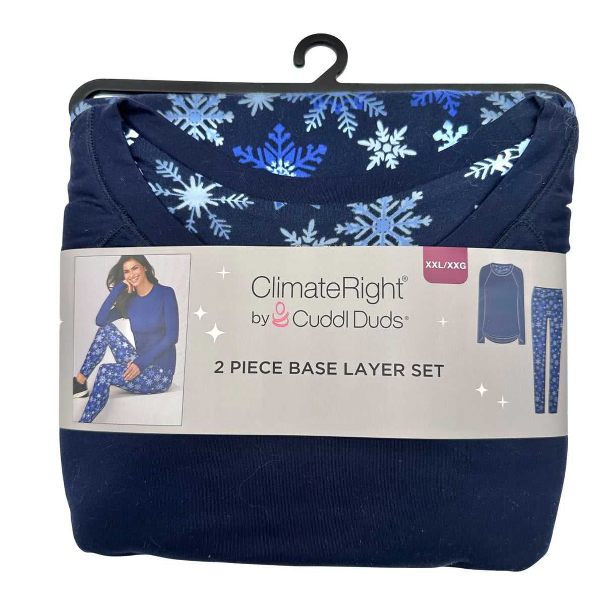 ClimateRight By Cuddl Duds 2pc Base Layer Set Womens XXL Blue Snowflake NIP