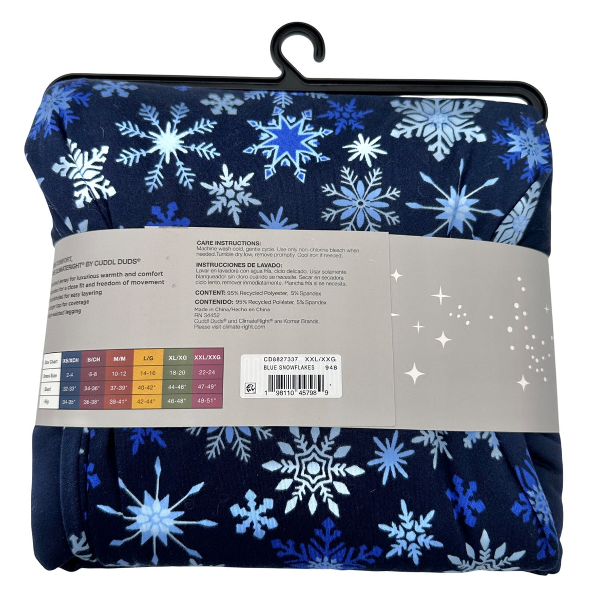 ClimateRight By Cuddl Duds 2pc Base Layer Set Womens XXL Blue Snowflake NIP