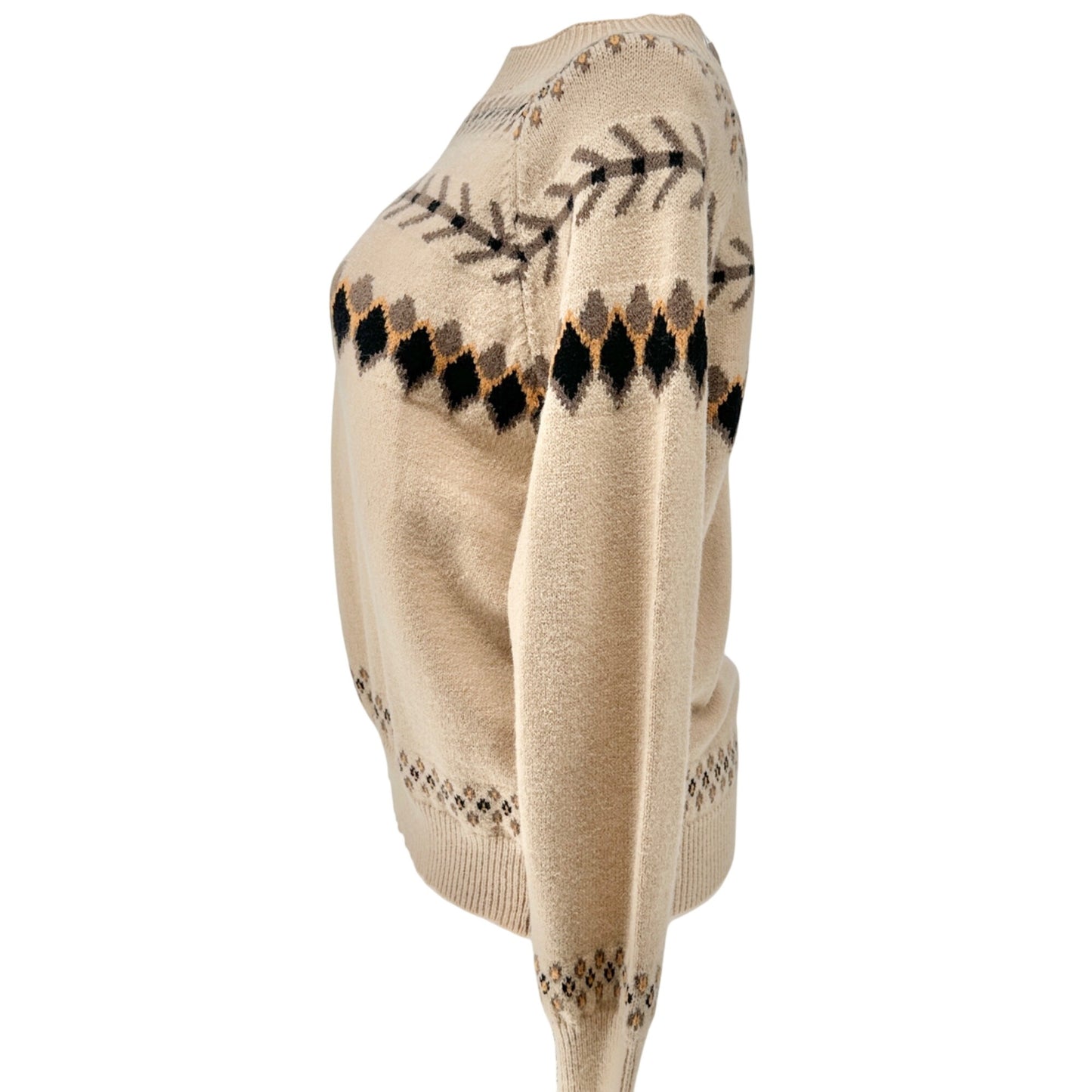 Made With Heart Sweater Womens XXL Cozy Beige Brown Knit Geometric Pattern NWT