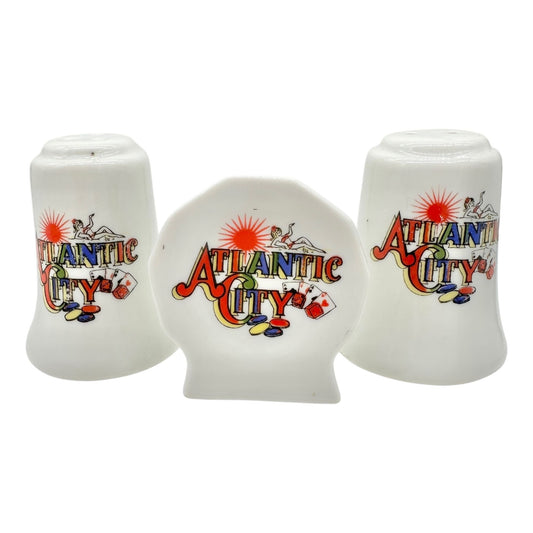 Atlantic City Souvenir 3pc Set Salt and Pepper Shakers Toothpick Holder Ceramic